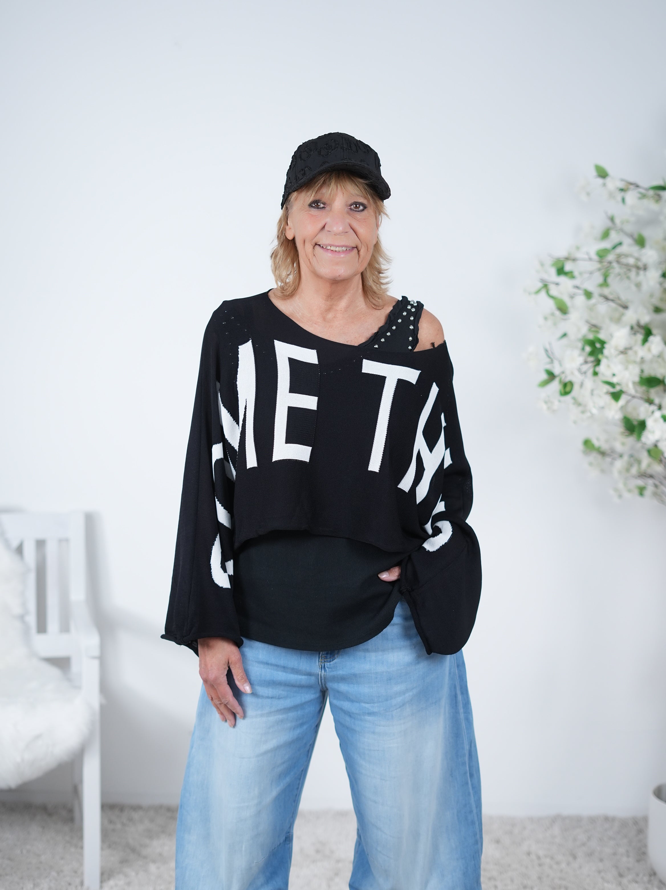 Cropped Sommerstrick Pulli One Size (ca Größe 40 "oversize"-44 46) Schwarz