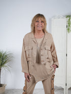Crop Leinen Jacke mit Knopfleiste