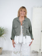 Crop Leinen Jacke mit Knopfleiste