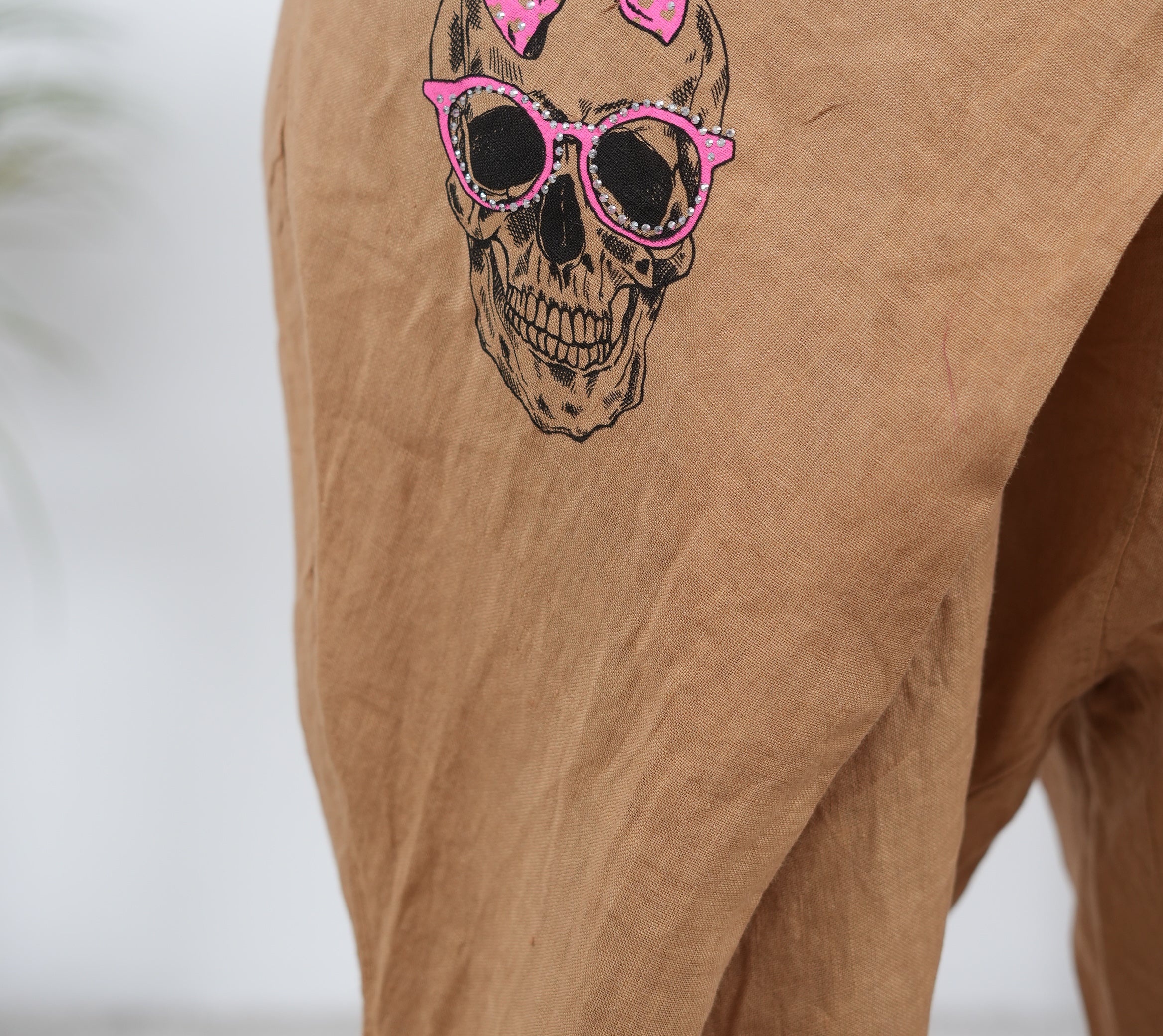Leinen Baggy mit Totenkopf Print