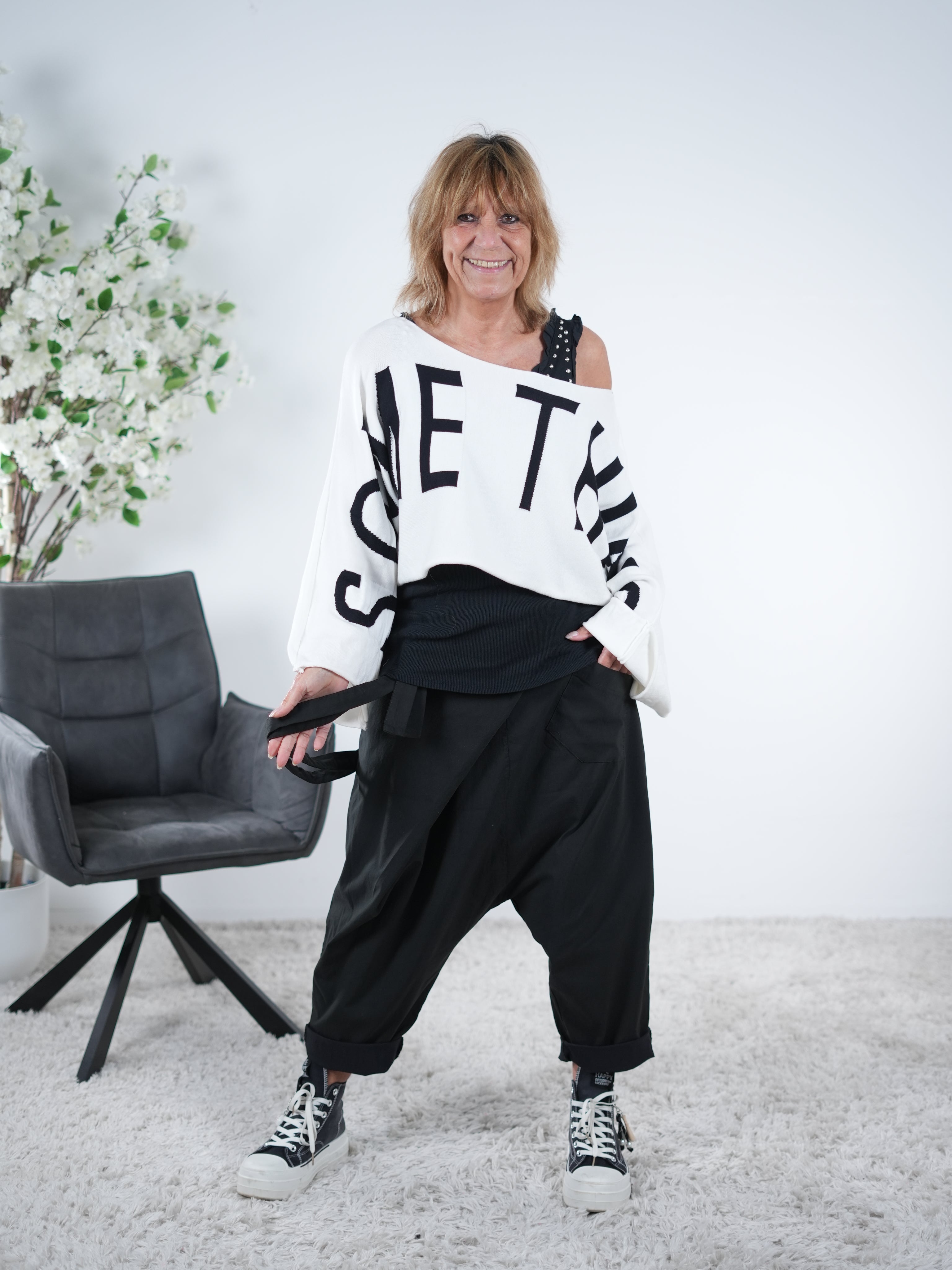 lässige Haremshose, schwarz