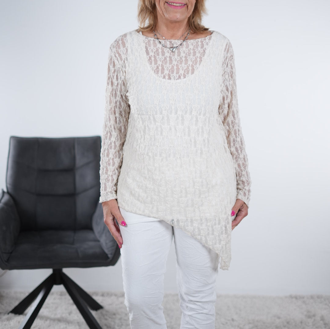 Asymmetrisch geschnittenes Unterzieh Top aus Spitze One Size (ca Größe 38-44) Sand