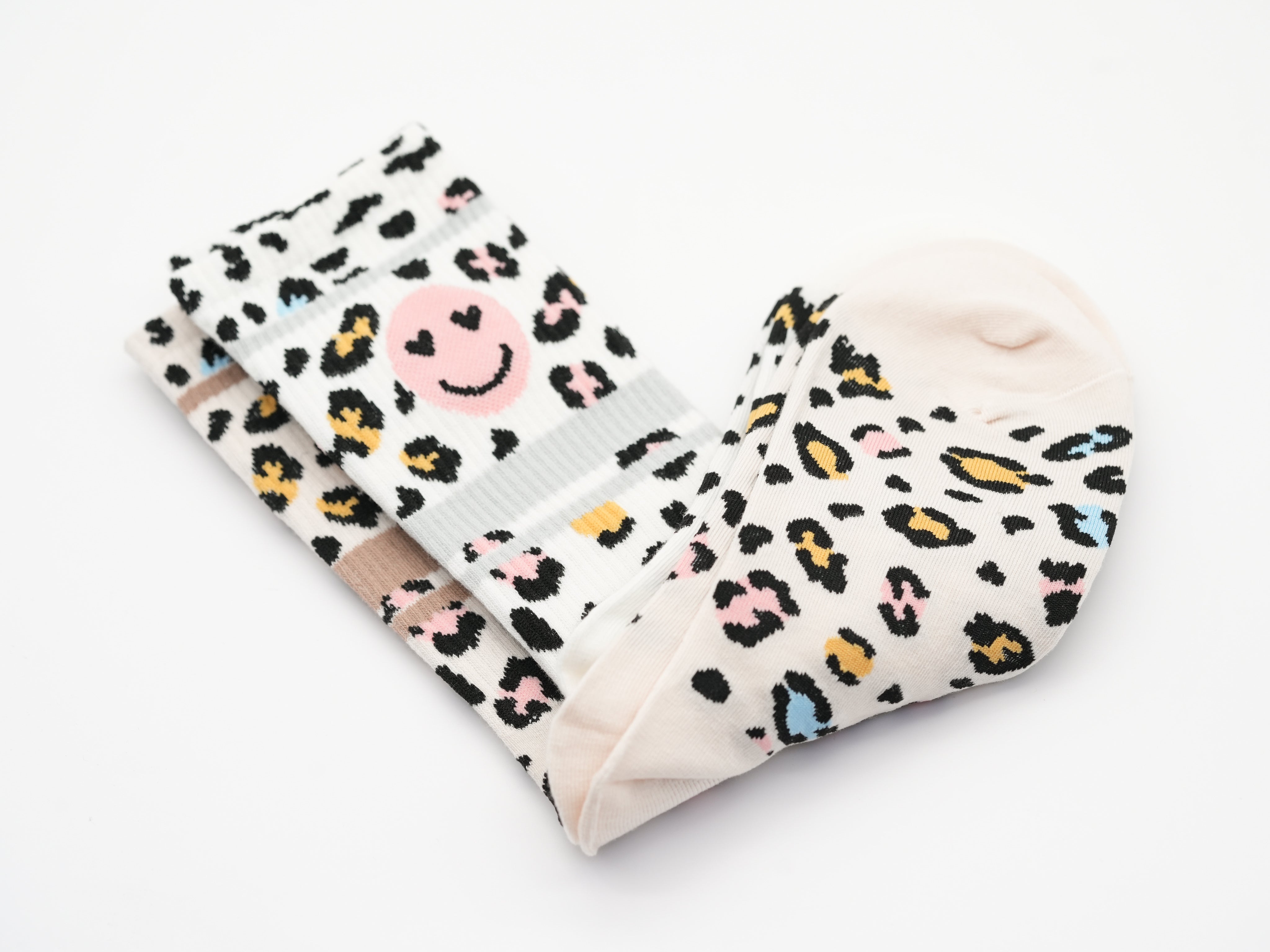 Socken im Leo Look mit Smiley Motiv