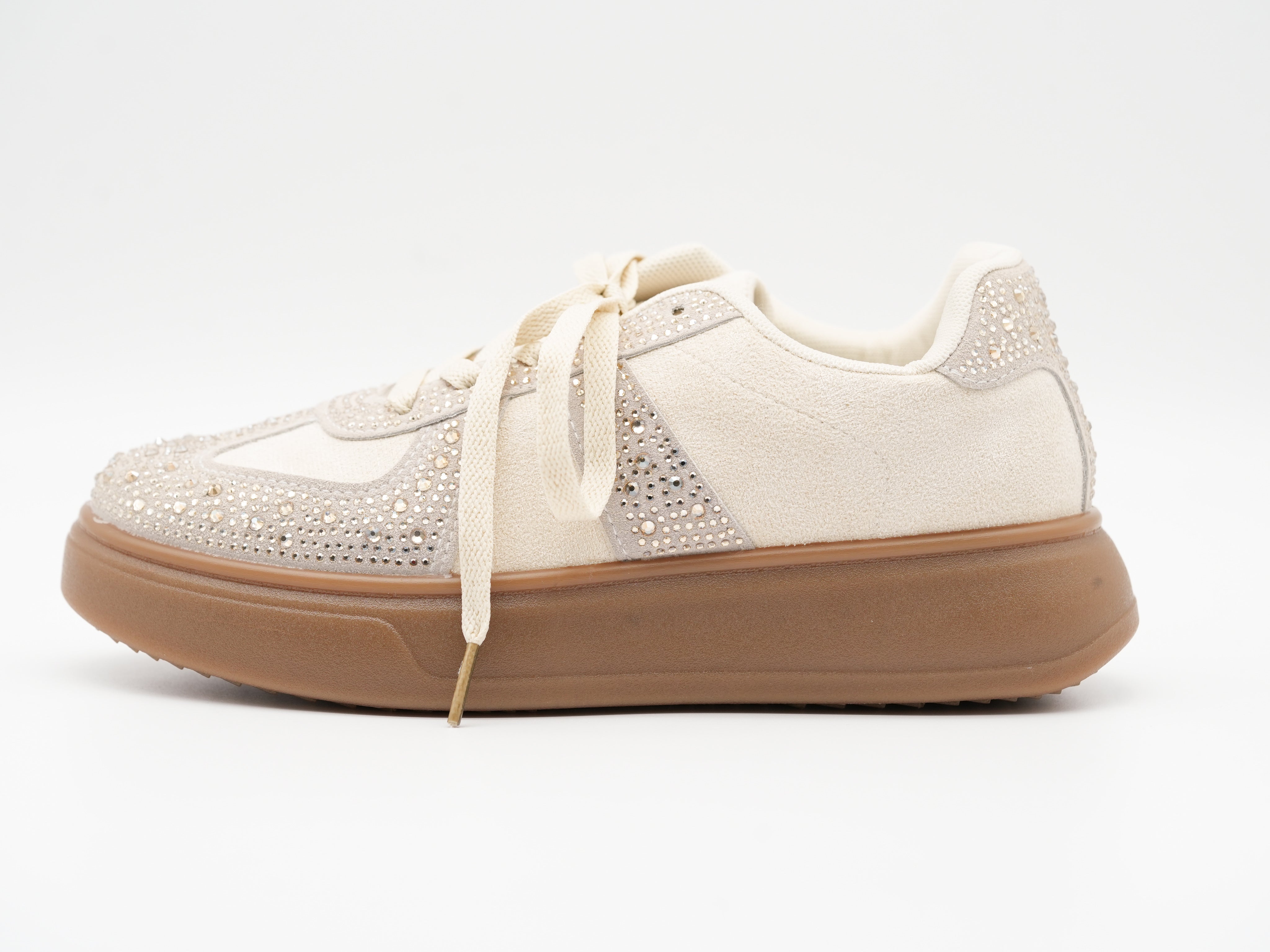 Süße Sneaker mit Pailletten, creme