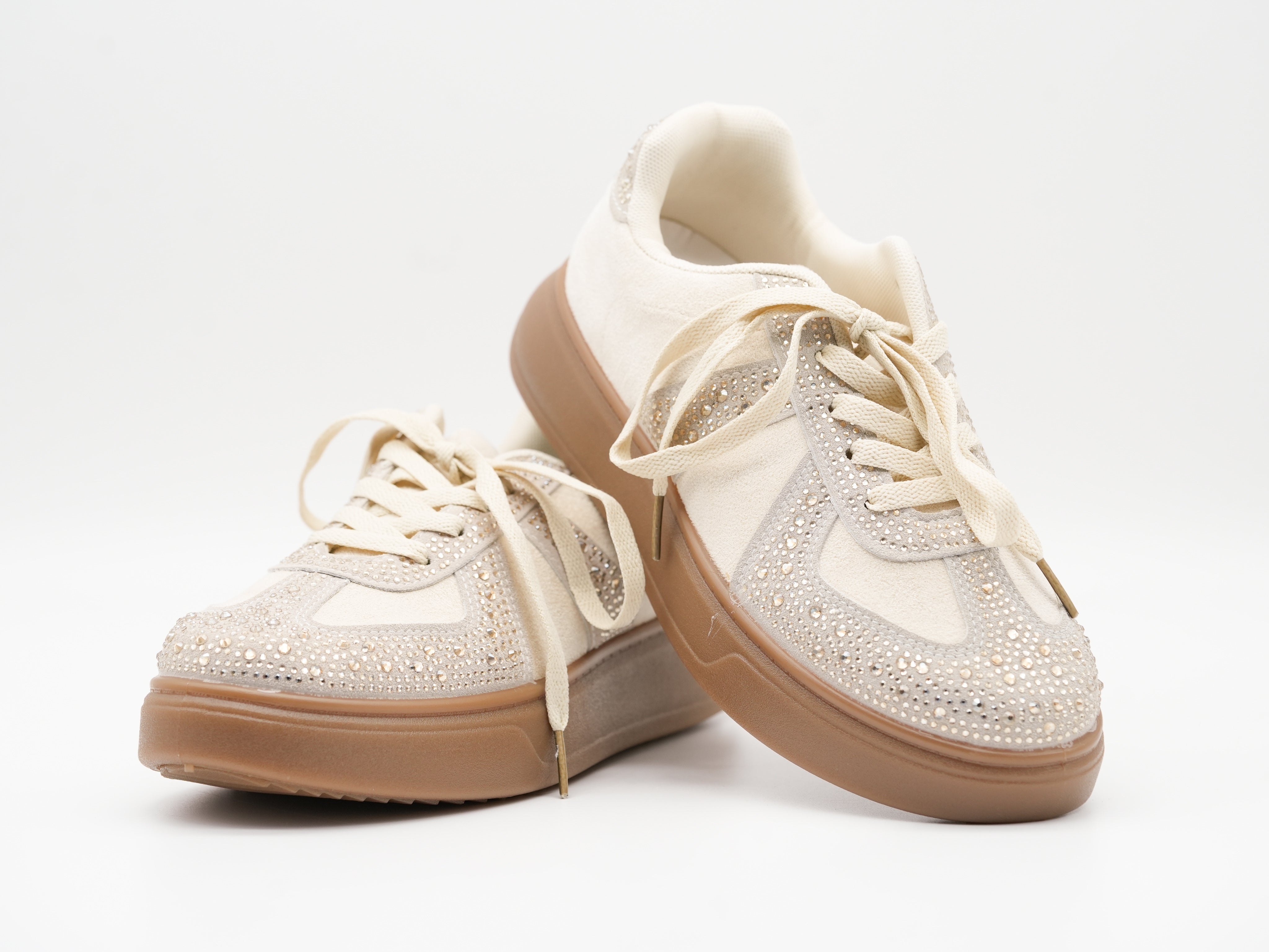 Süße Sneaker mit Pailletten, creme