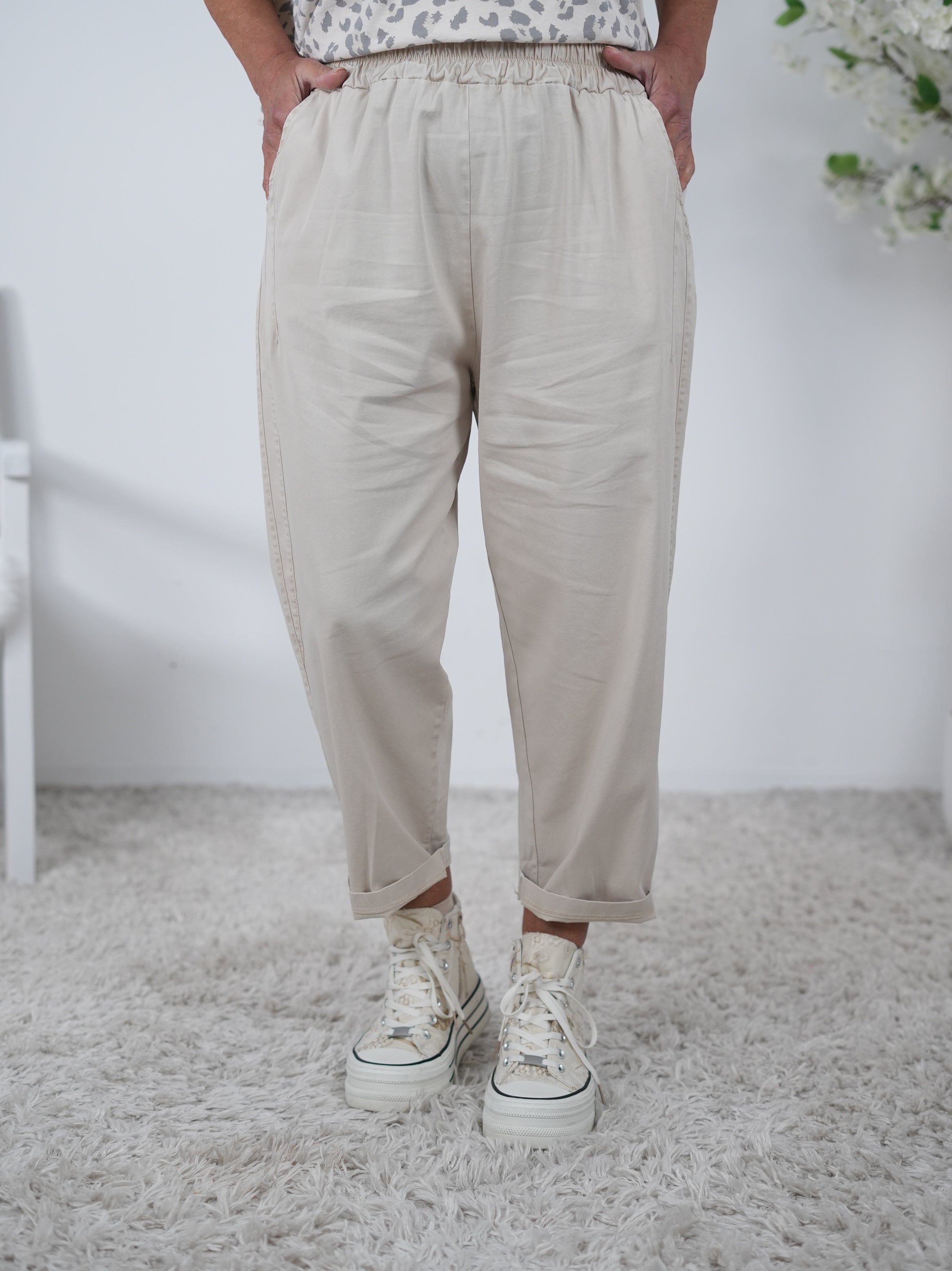 Weite Bottle Pants mit Gummizug Einheitsgröße (ca Gr. 40-44 46) Beige