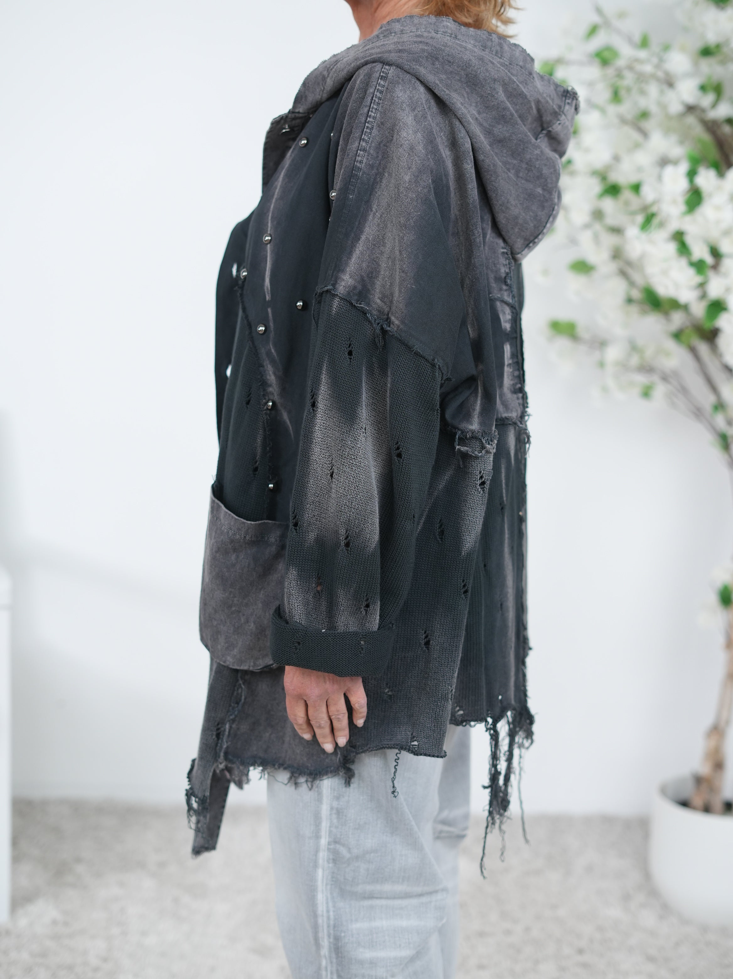 ausgefallene Jeans Jacke, ausgefranst