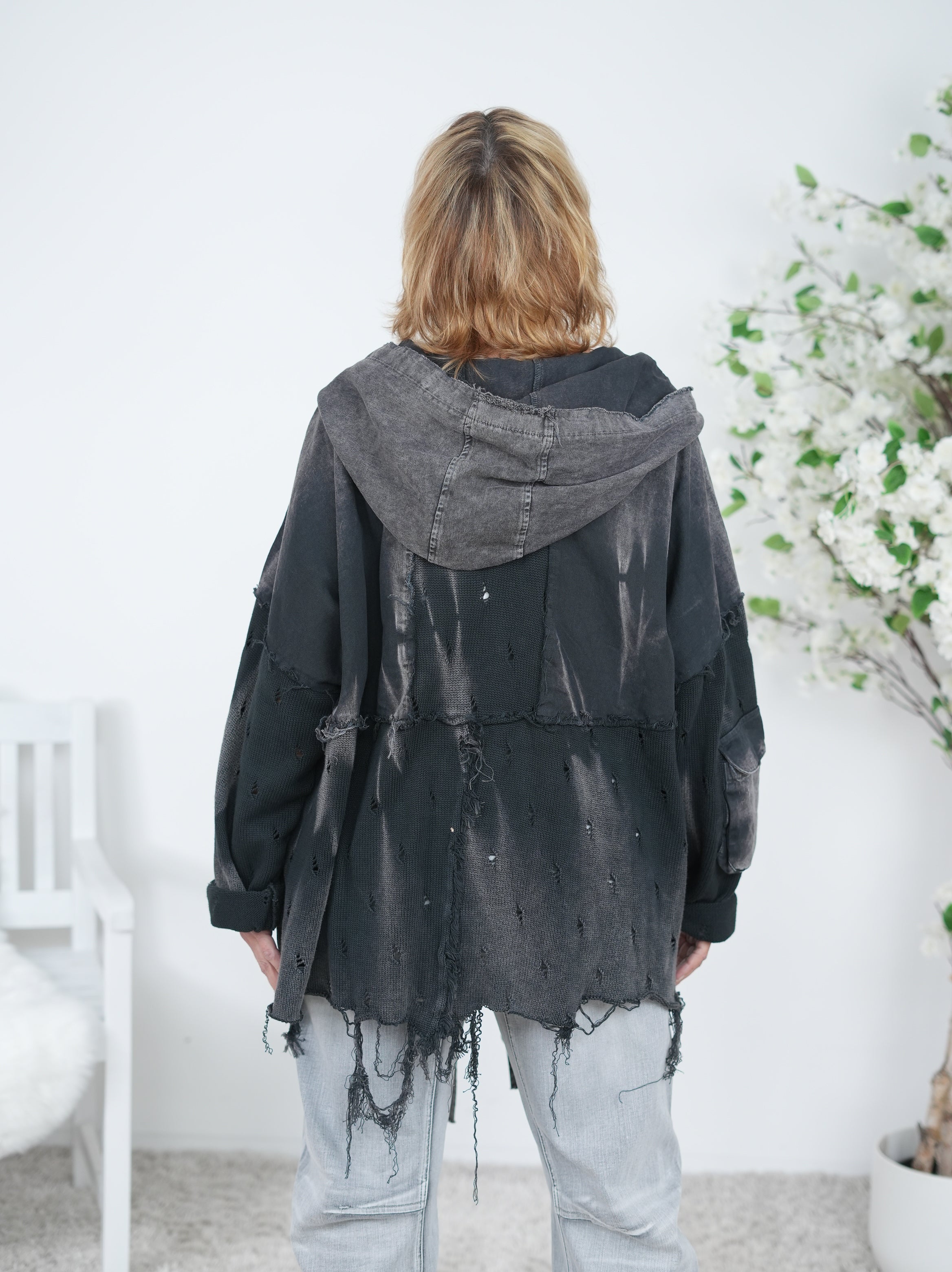 ausgefallene Jeans Jacke, ausgefranst