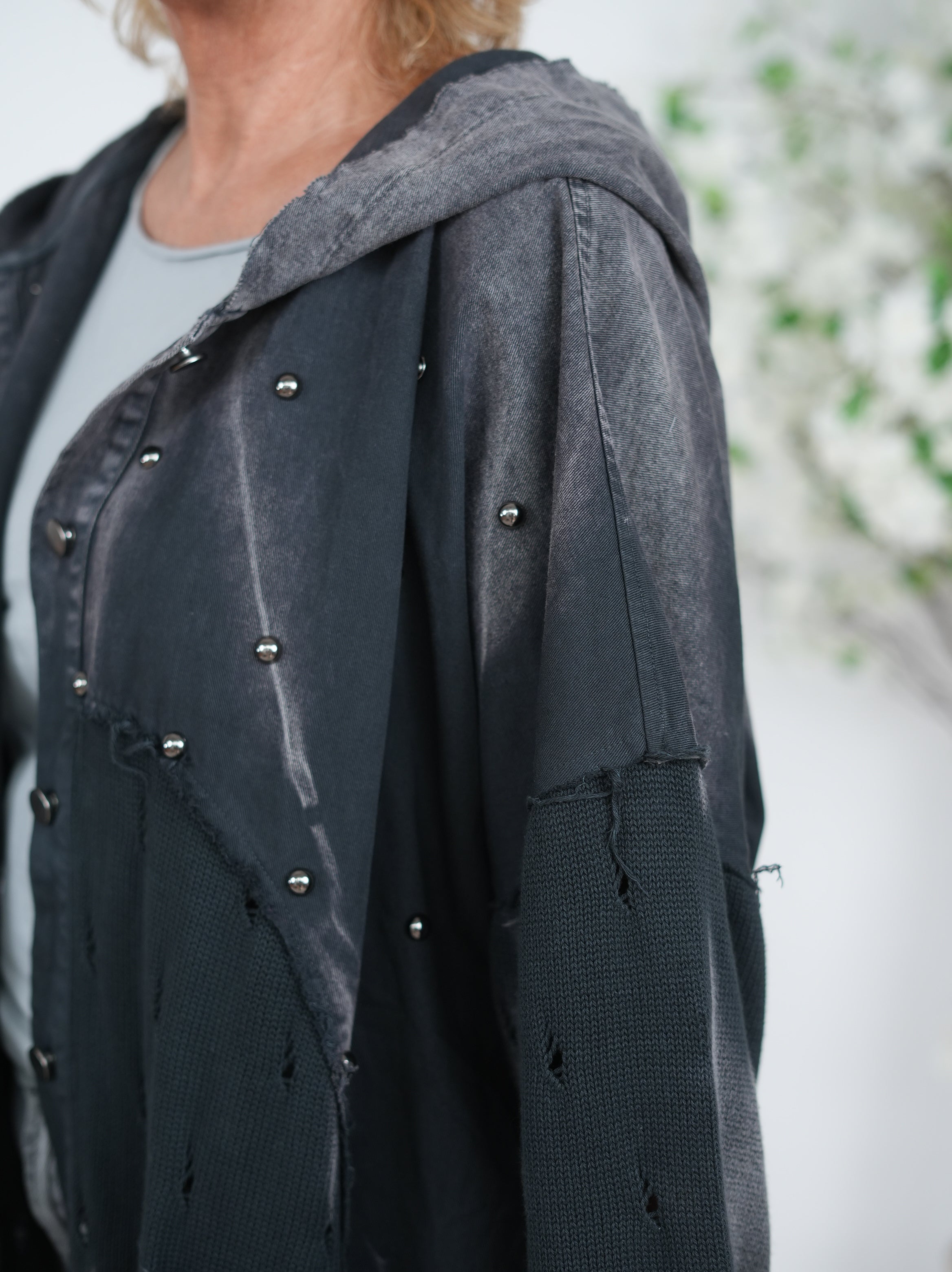 ausgefallene Jeans Jacke, ausgefranst