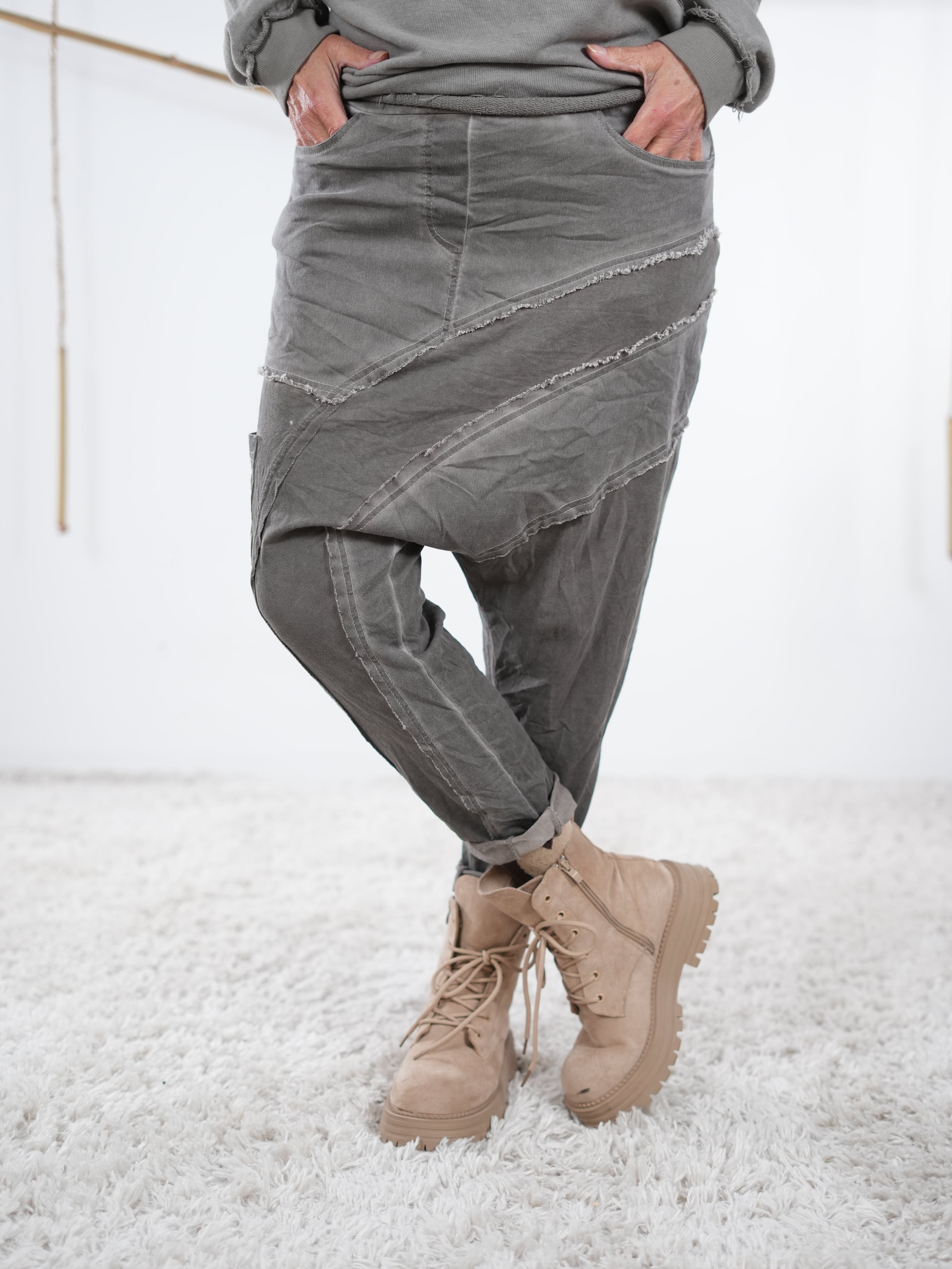 Lässige Baggy mit Außennähten One Size (ca Größe 40 "oversize" -46) Dunkles Taupe