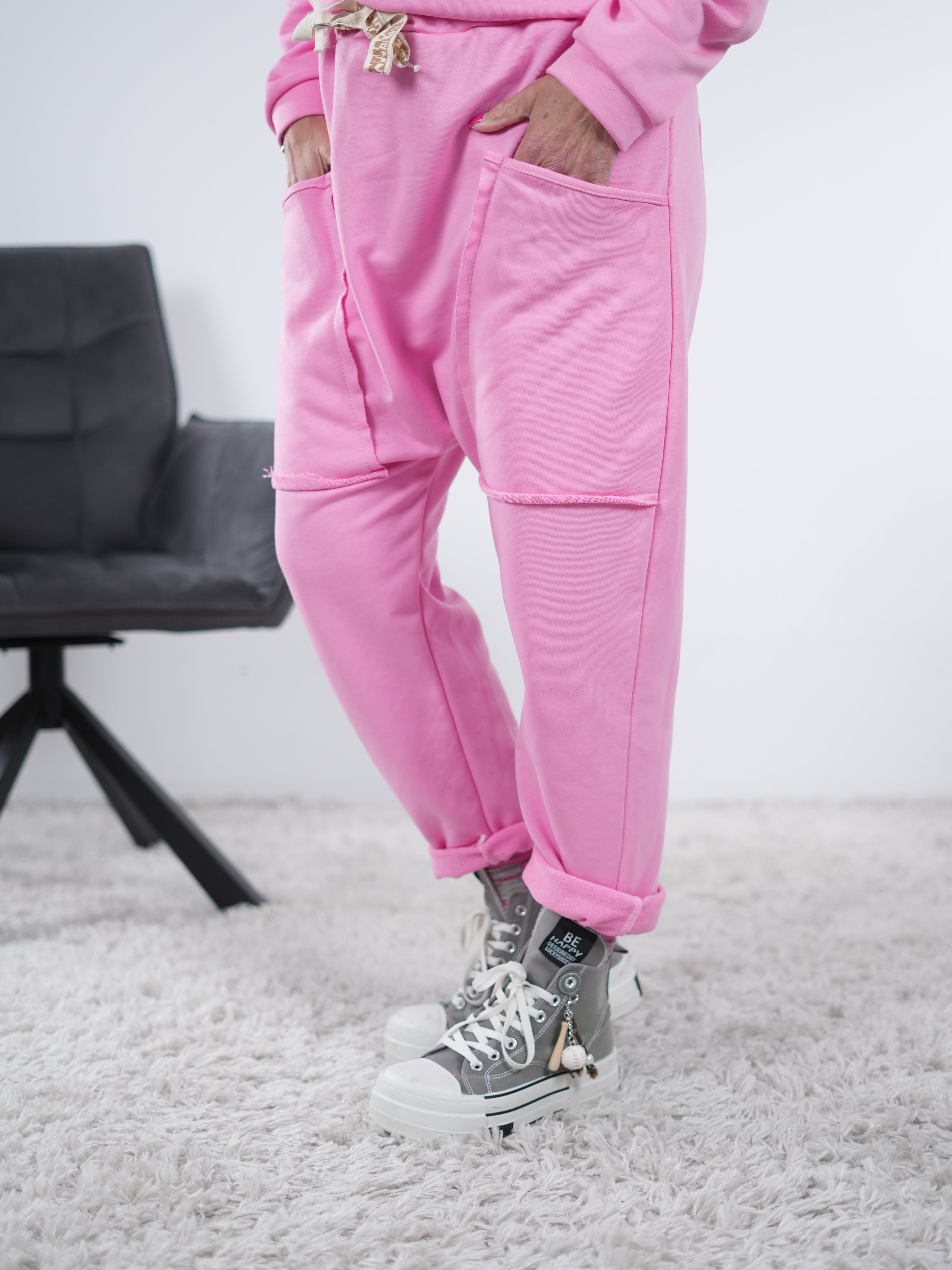 bequeme Baggy mit großen aufgesetzten Taschen One Size (ca Größe 40-44) Pink