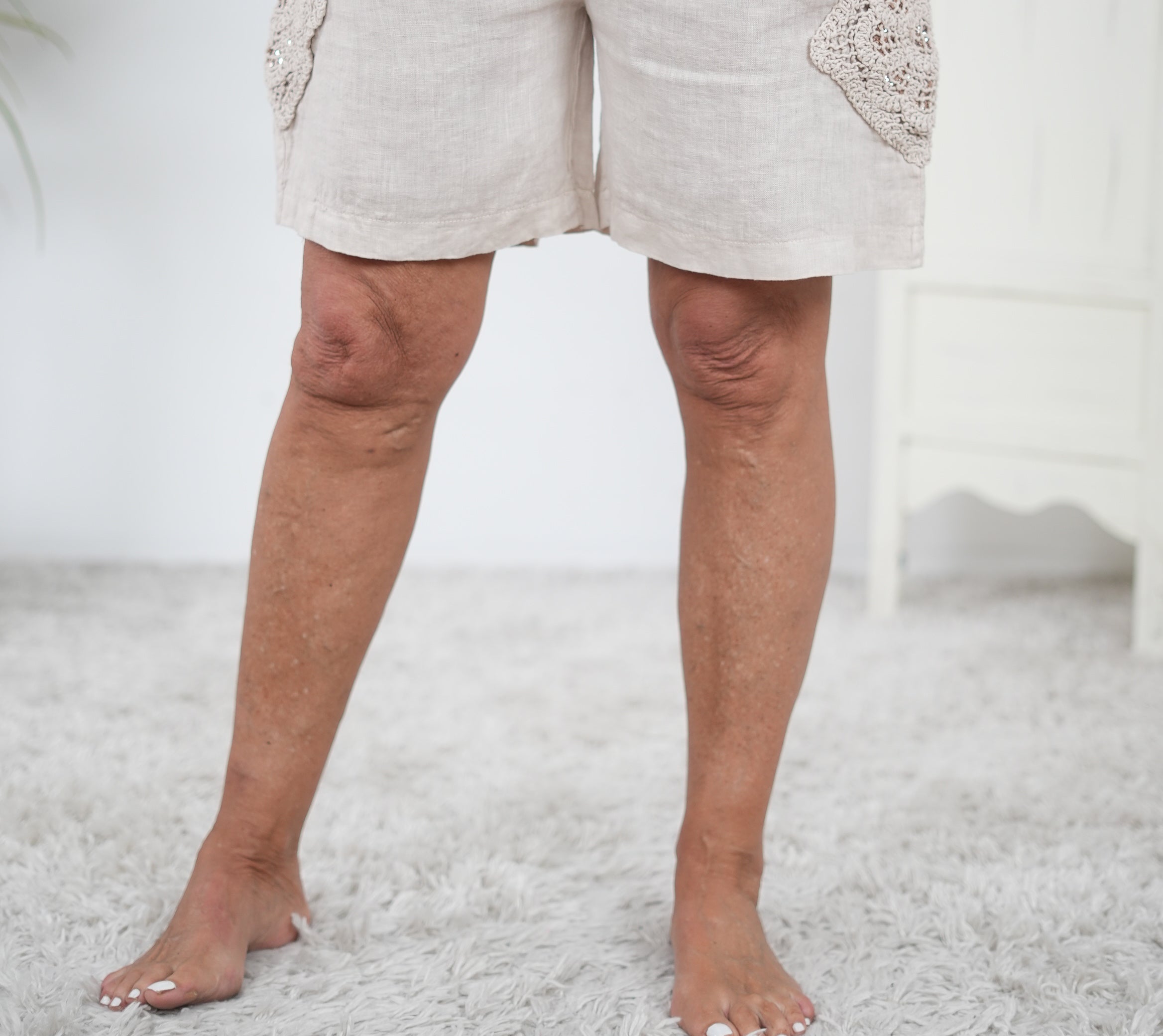 Bequeme Leinen Short mit Gummibund Sand