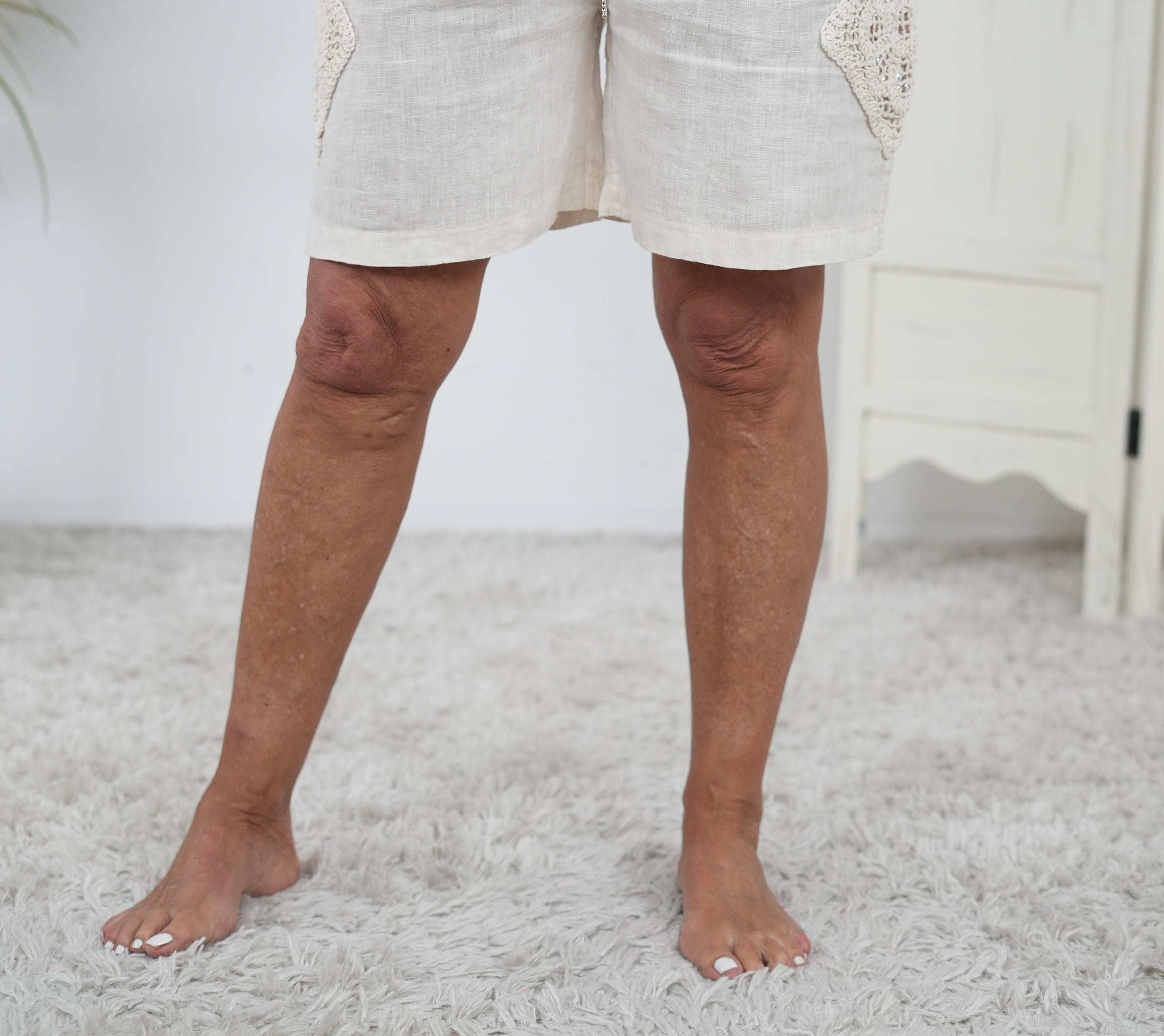 Bequeme Leinen Short mit Gummibund Vanille