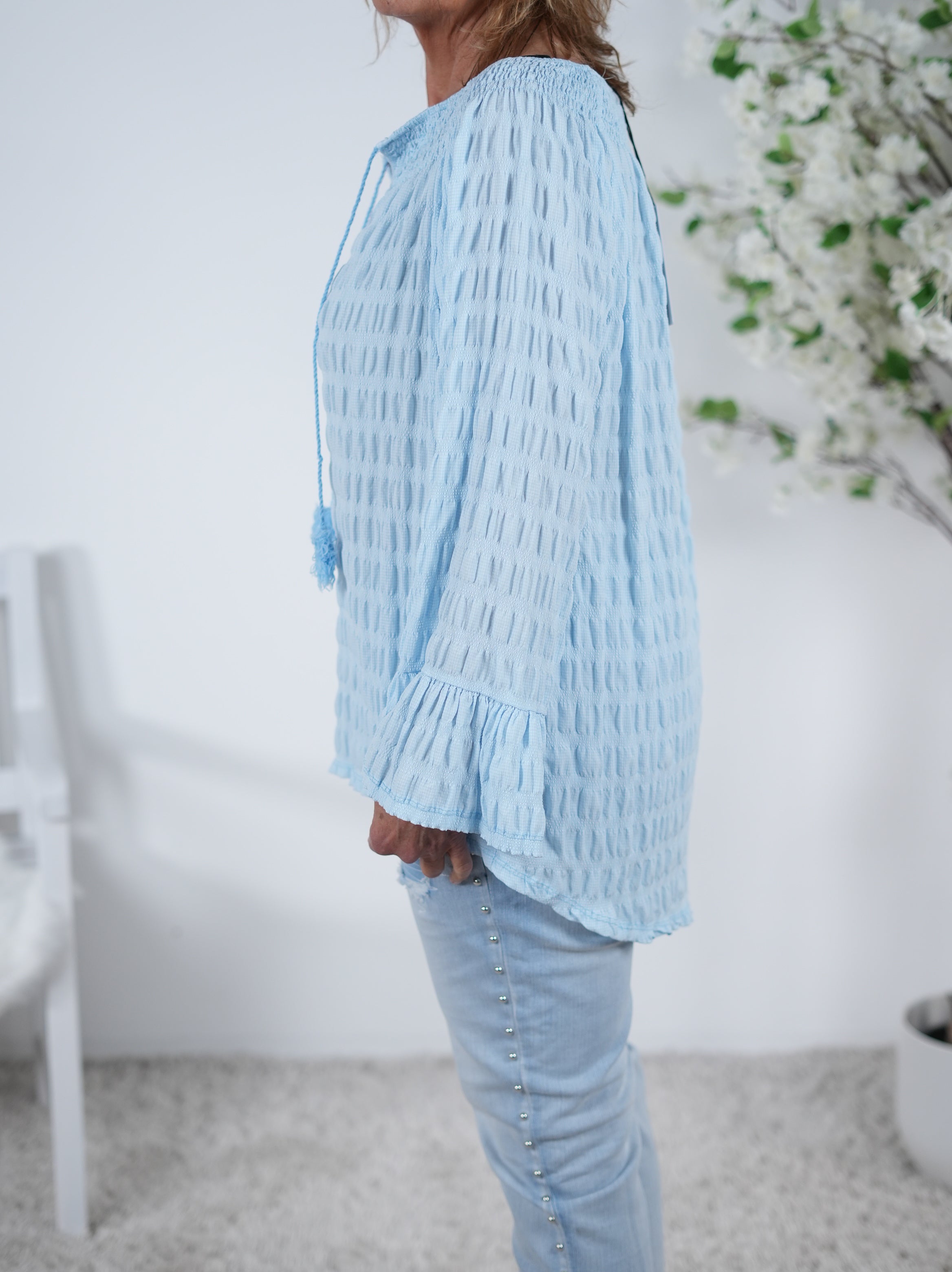 Carmen Bluse mit Trompetenärmeln