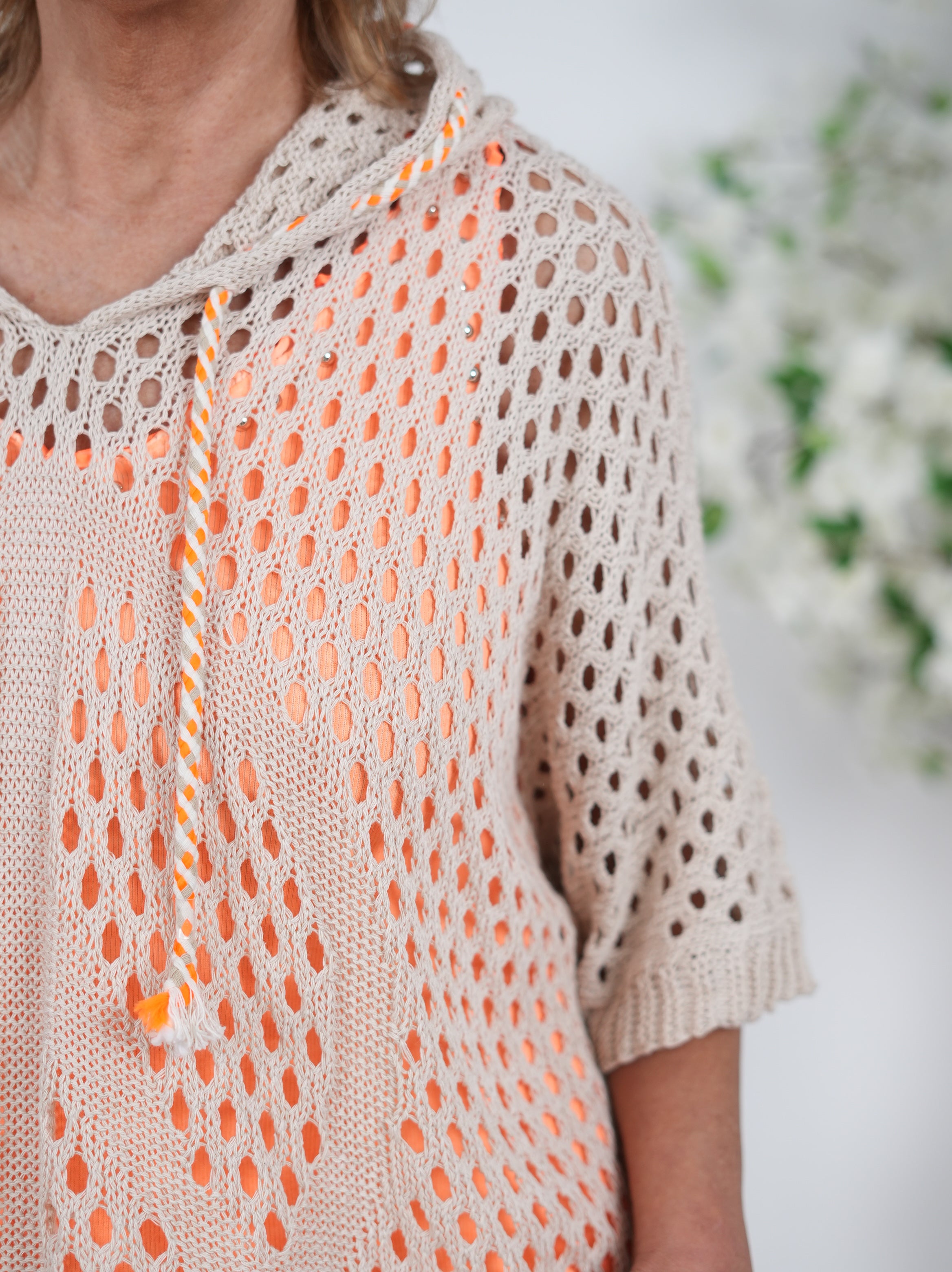 Cozy Netz Hoody mit Peace Zeichen