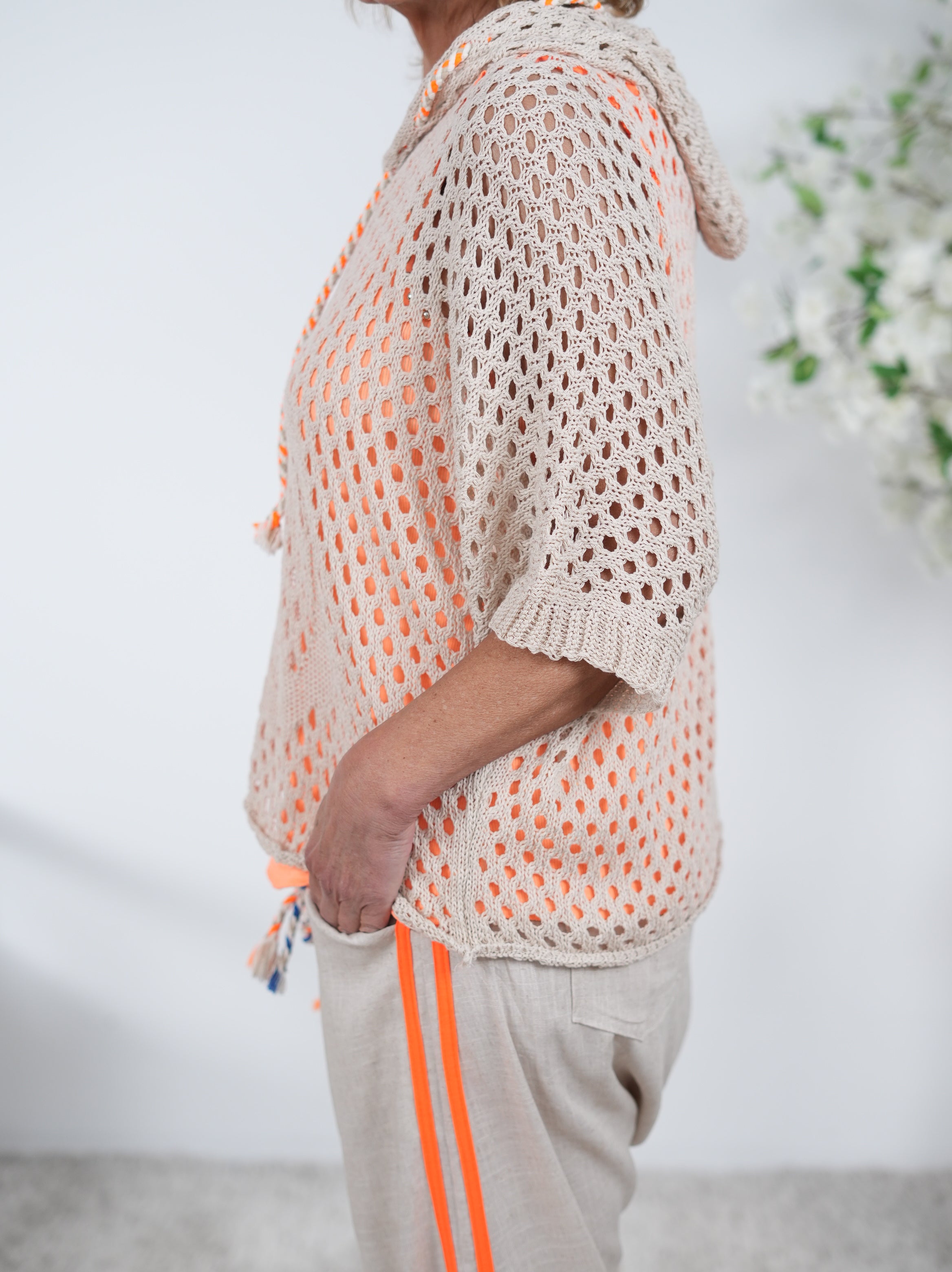 Cozy Netz Hoody mit Peace Zeichen