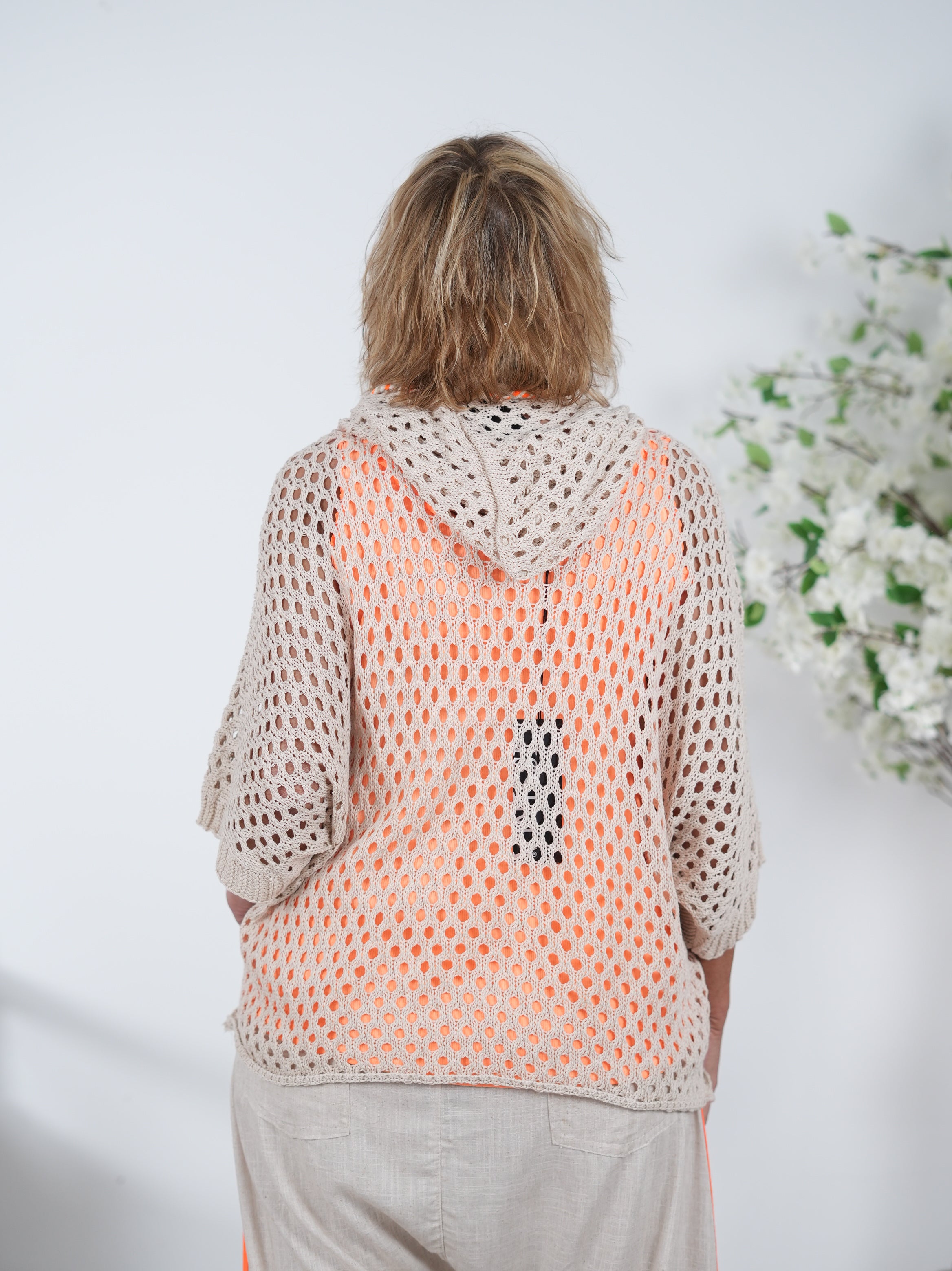 Cozy Netz Hoody mit Peace Zeichen