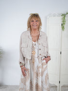 Crop Leinen Jacke mit Knopfleiste