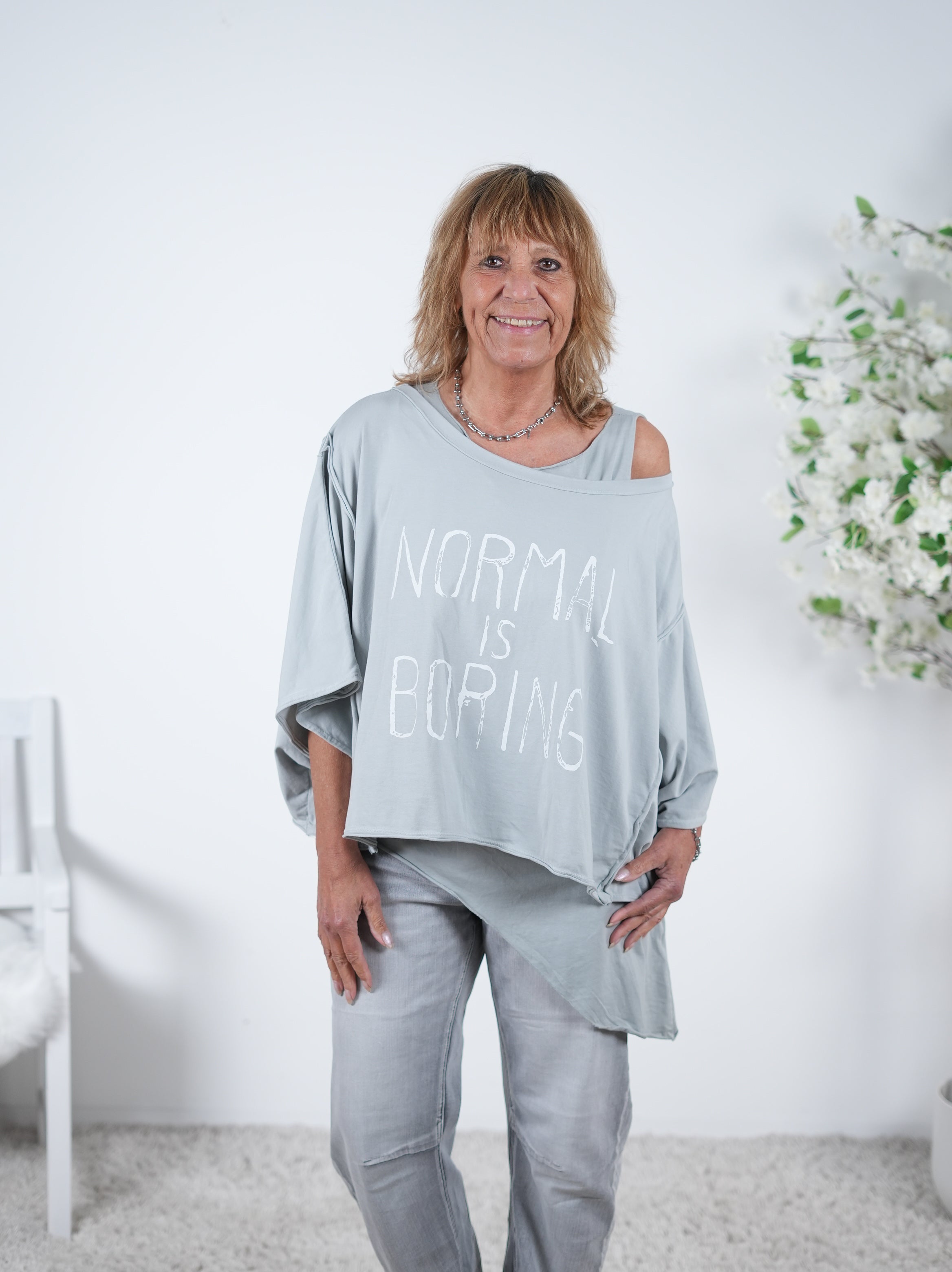 Crop Shirt mit Statement Schriftzug One Size (ca bis Gr. 46) Grau