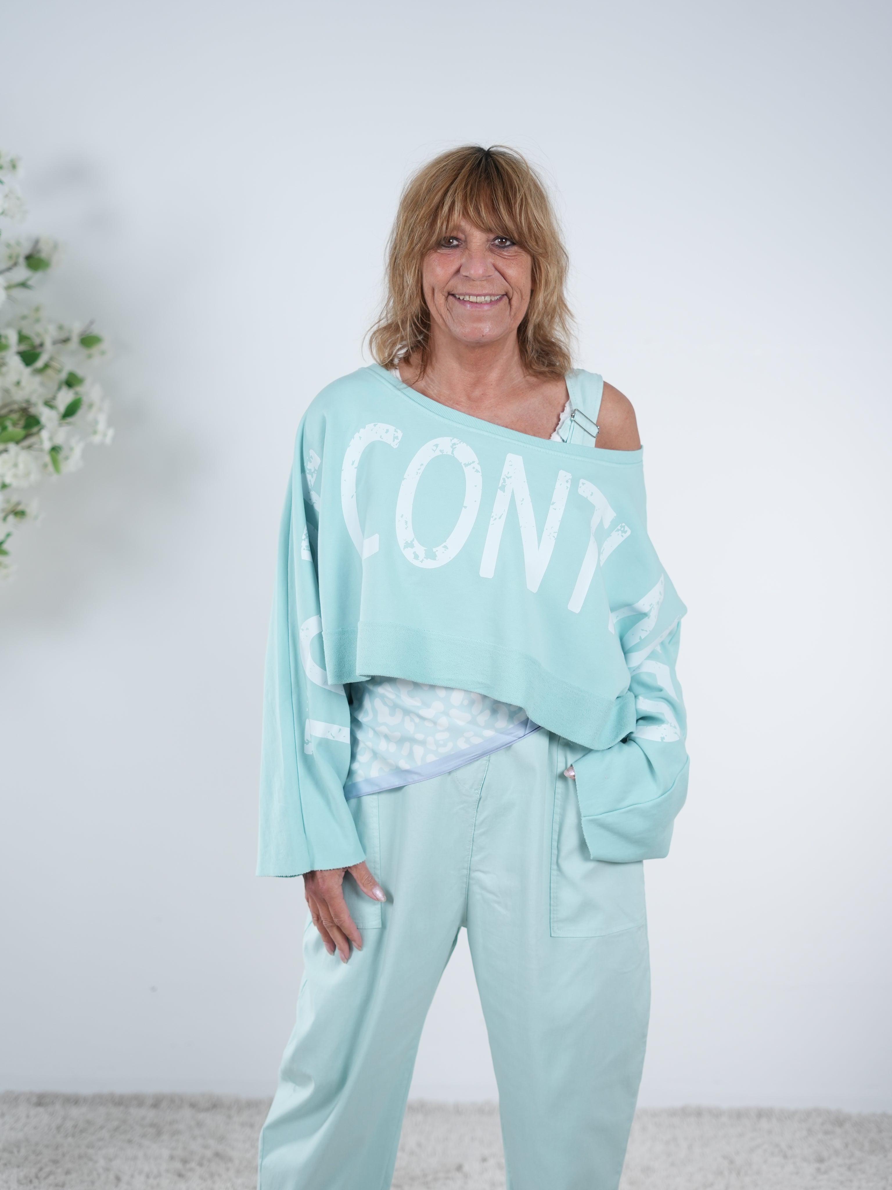 Crop Sweaty "to be continued" One Size (ca. bis Gr. 46) Türkis