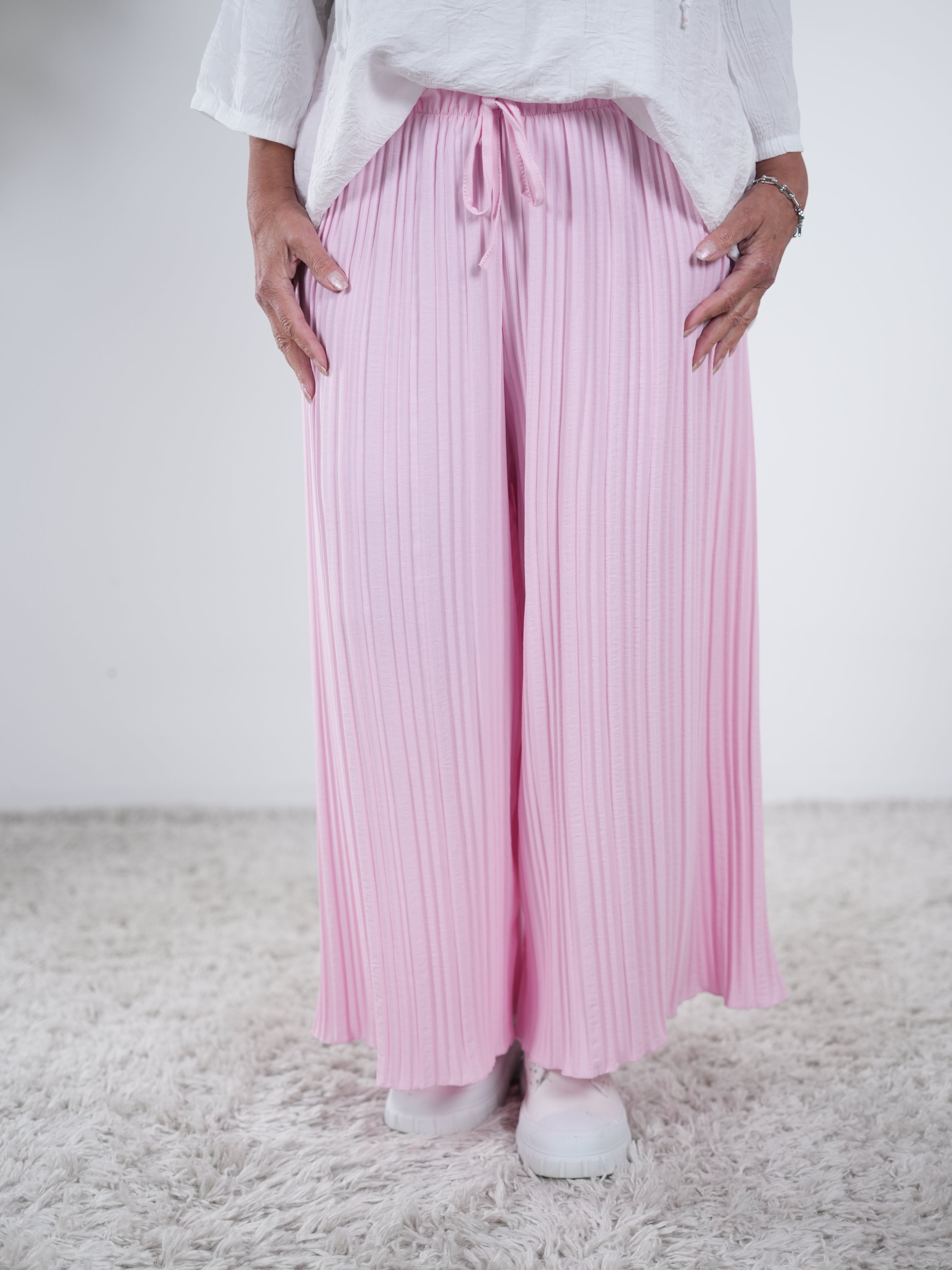 Elegante Plissee Hose mit elastischem Bundchen One Size (ca Größe 40-46) Pink