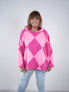 Fleece Hoody mit Rauten Muster