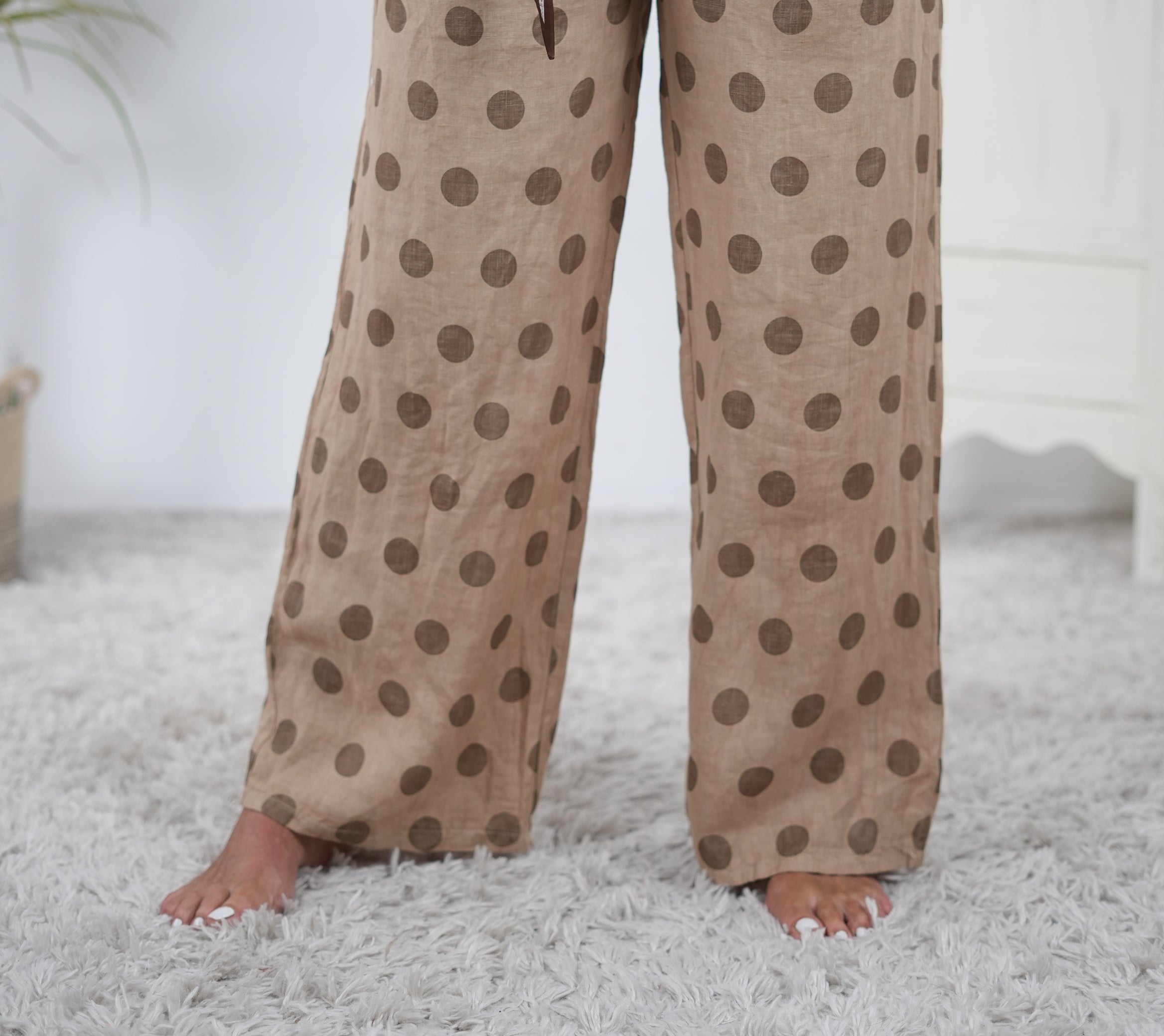 gerade geschnittene Marlene Hose, Dot design Camel