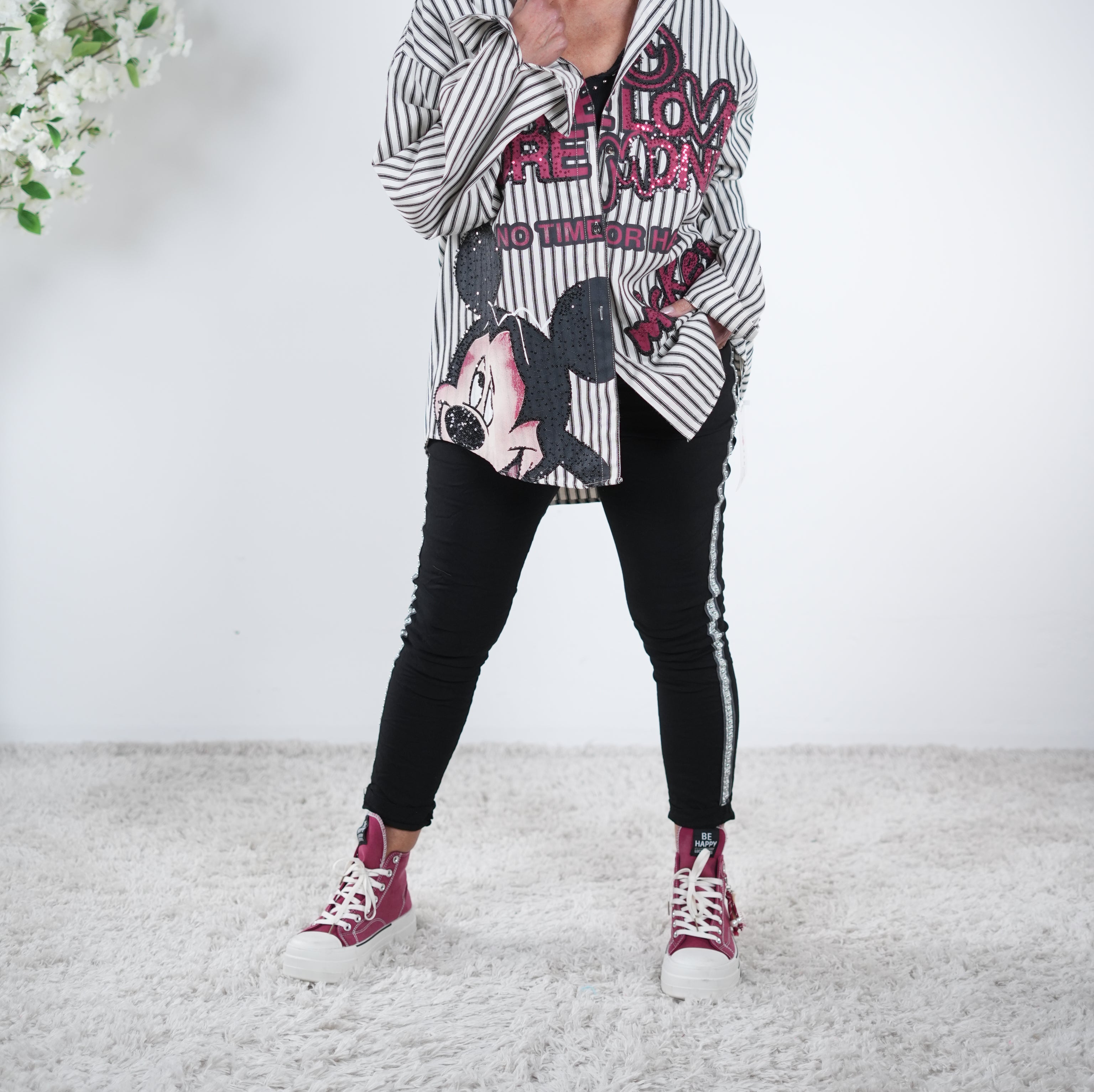 gestreifte Hemdbluse mit Pailletten verziert