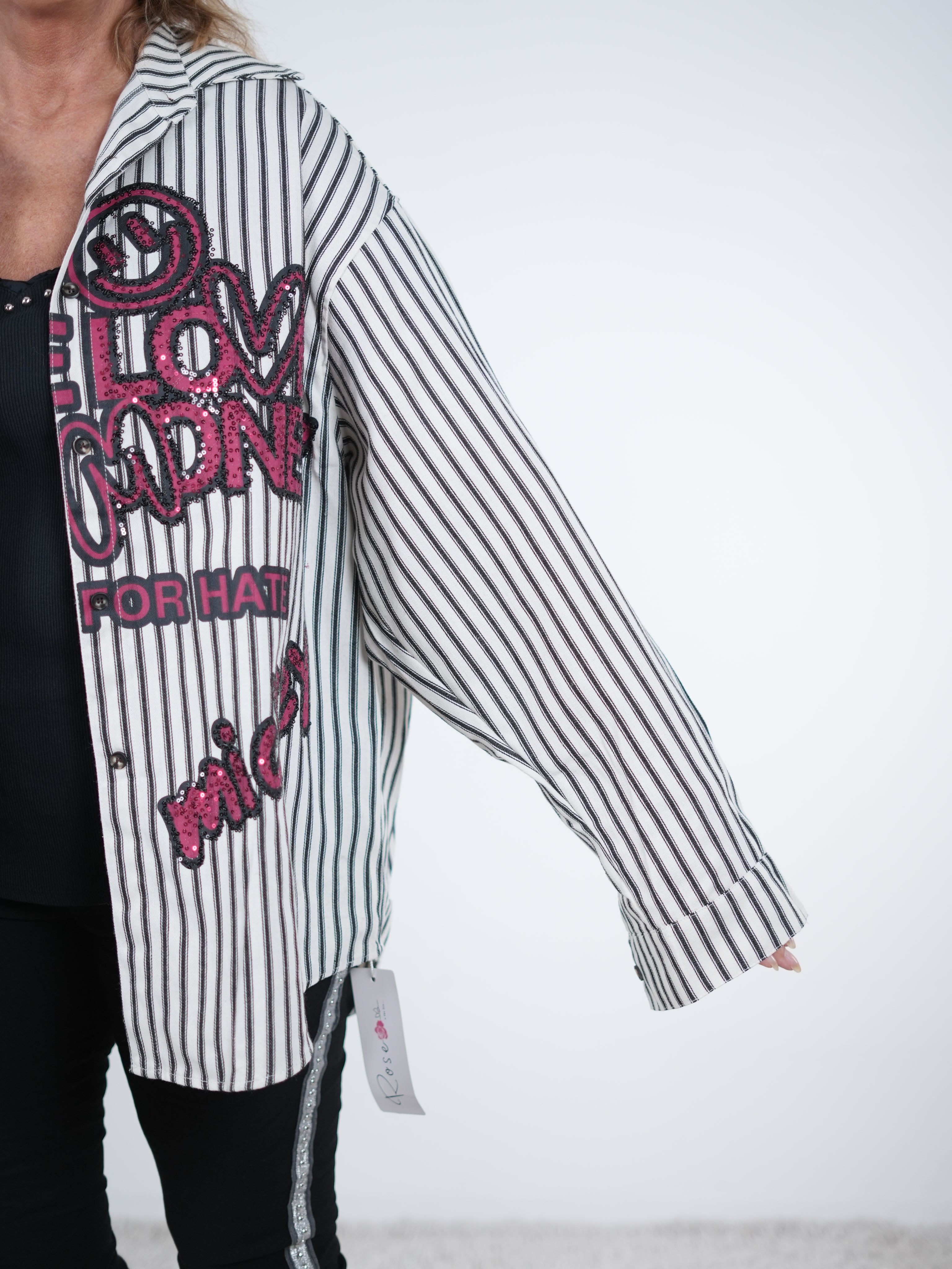 gestreifte Hemdbluse mit Pailletten verziert