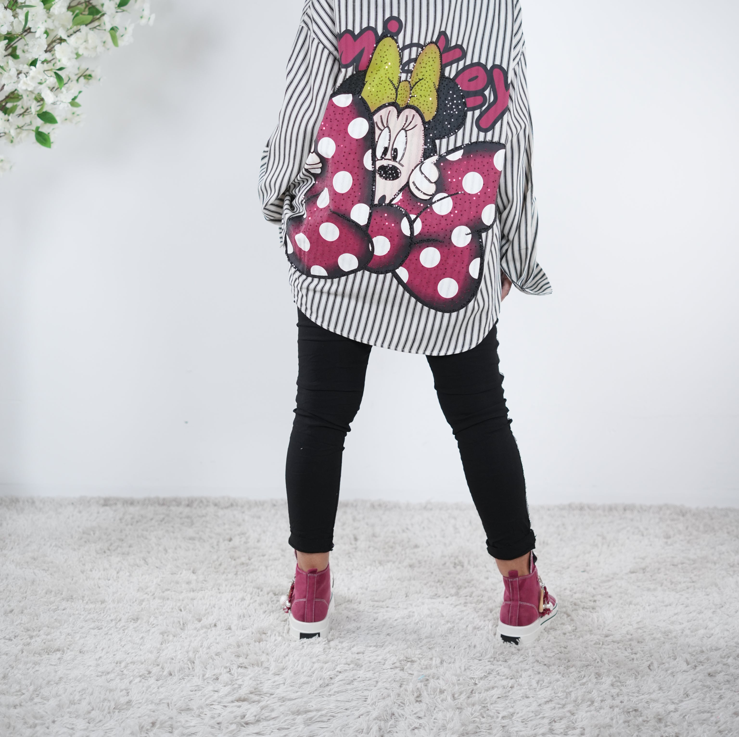 gestreifte Hemdbluse mit Pailletten verziert