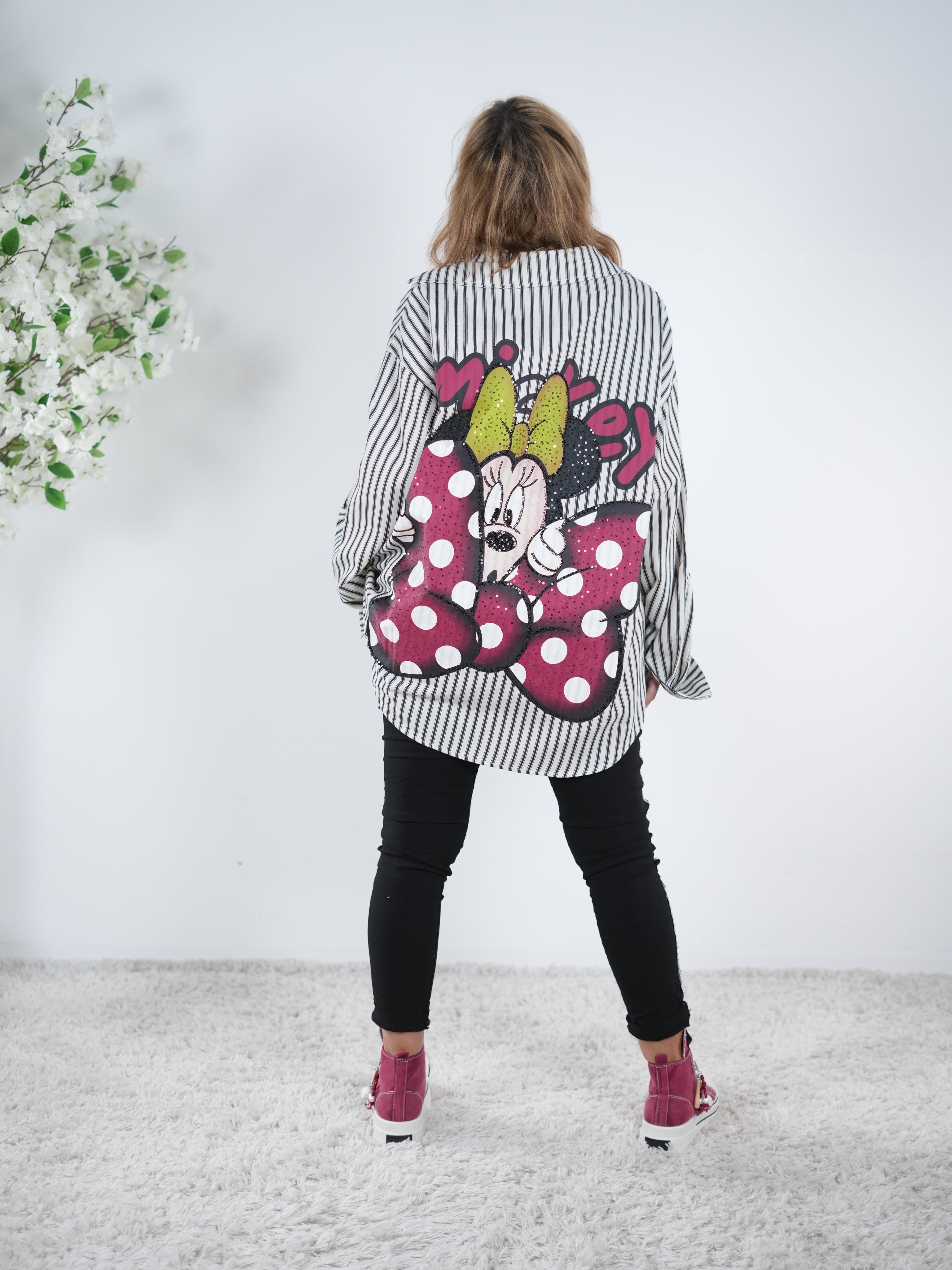 gestreifte Hemdbluse mit Pailletten verziert