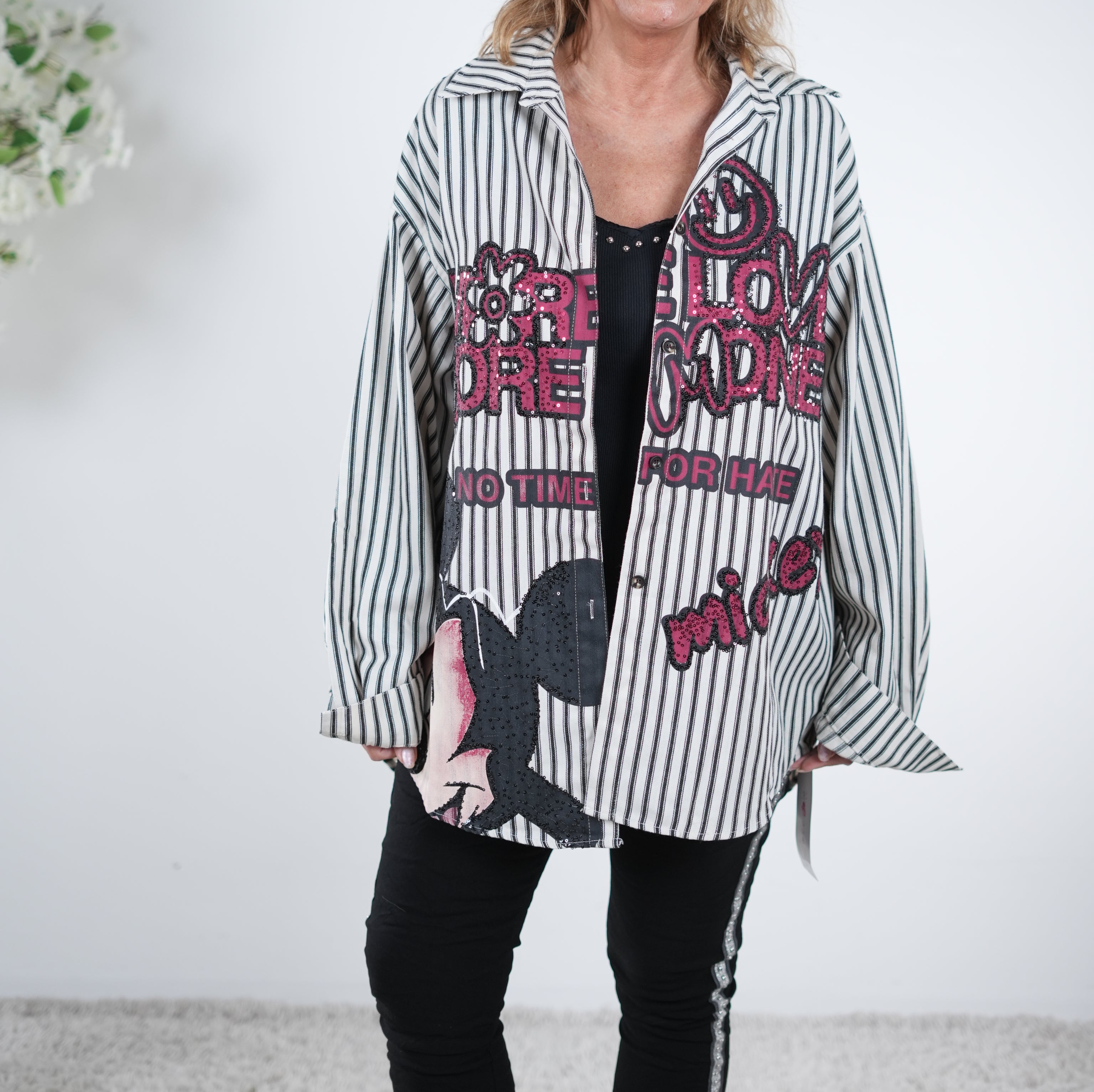 gestreifte Hemdbluse mit Pailletten verziert