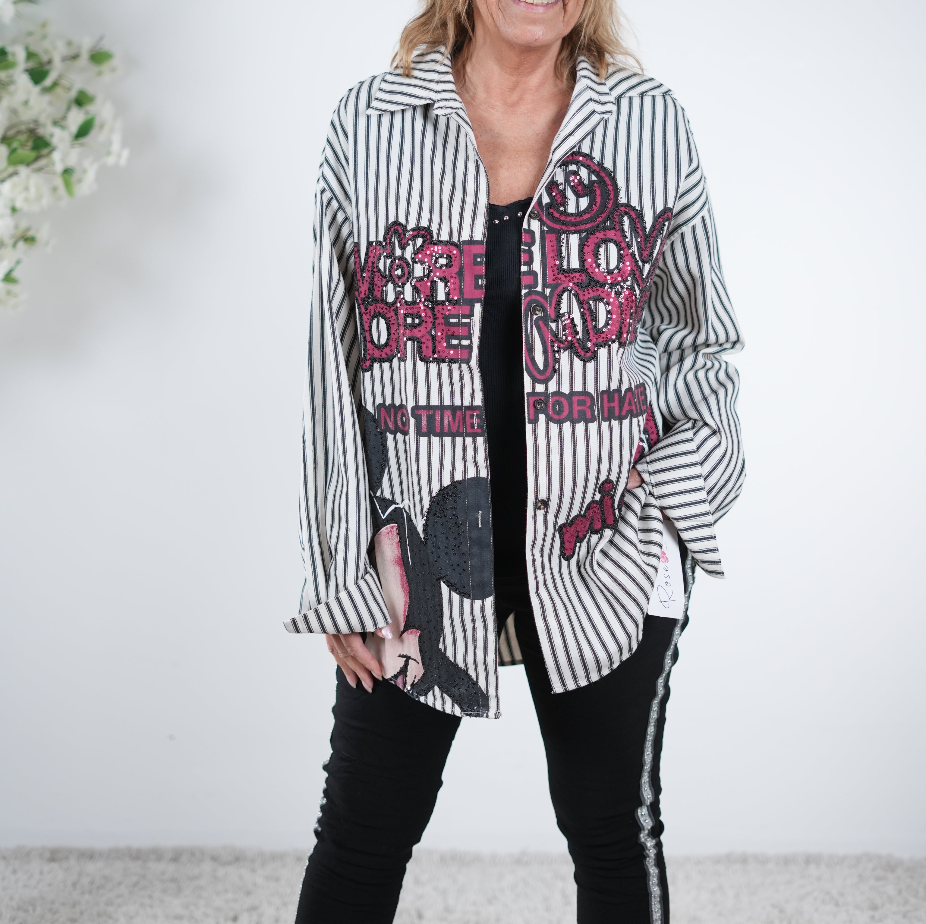 gestreifte Hemdbluse mit Pailletten verziert