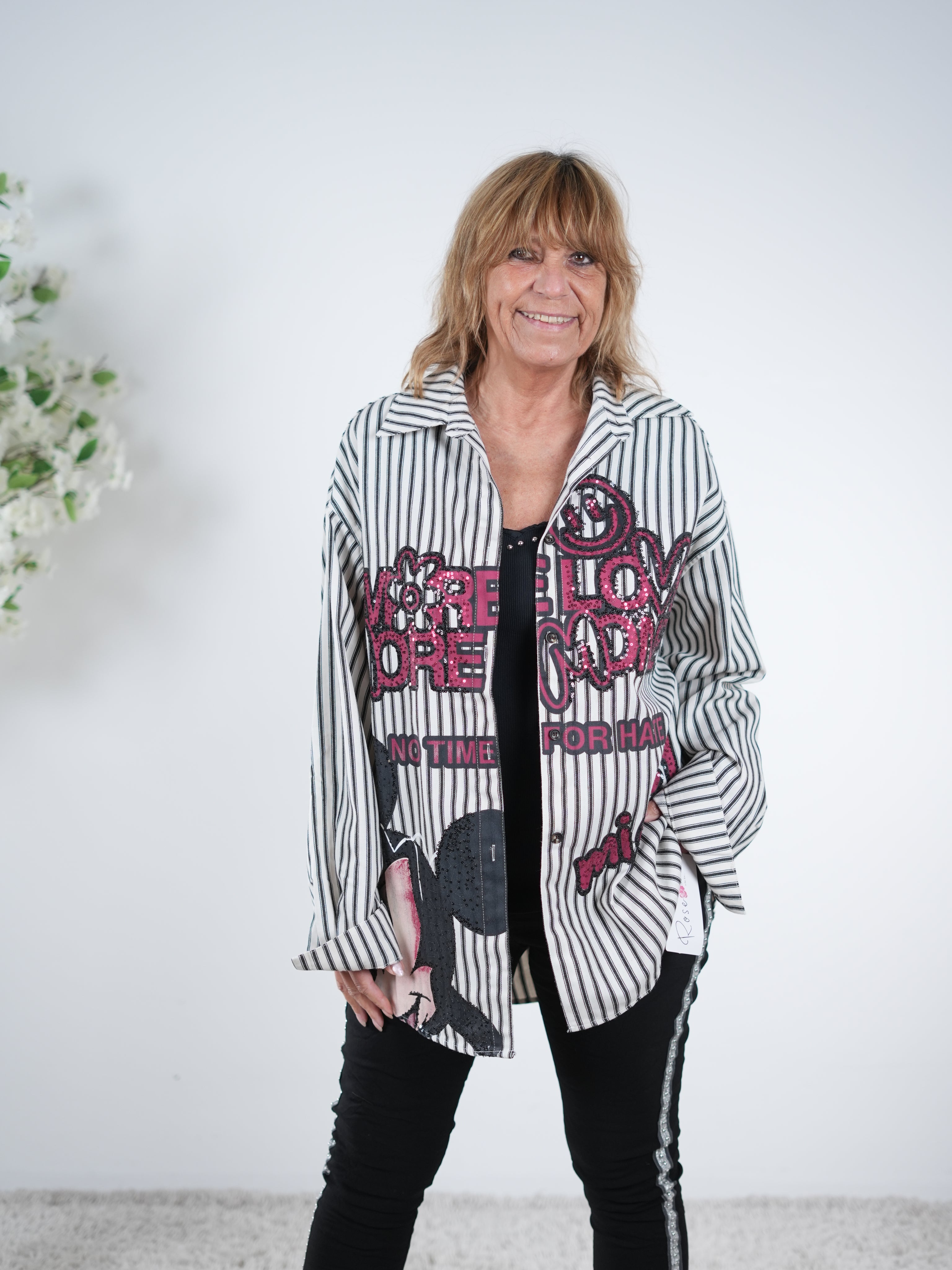 gestreifte Hemdbluse mit Pailletten verziert