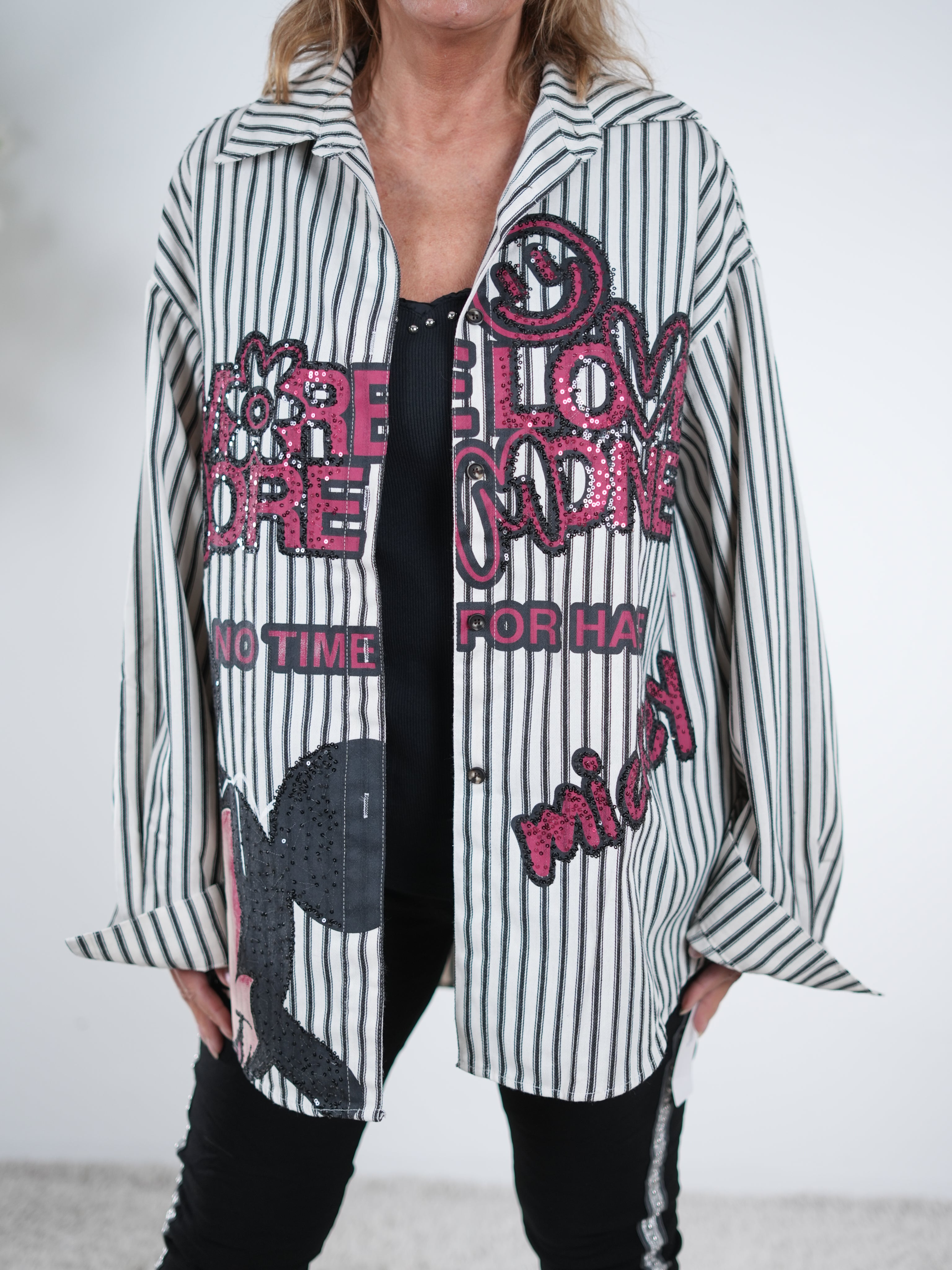 gestreifte Hemdbluse mit Pailletten verziert