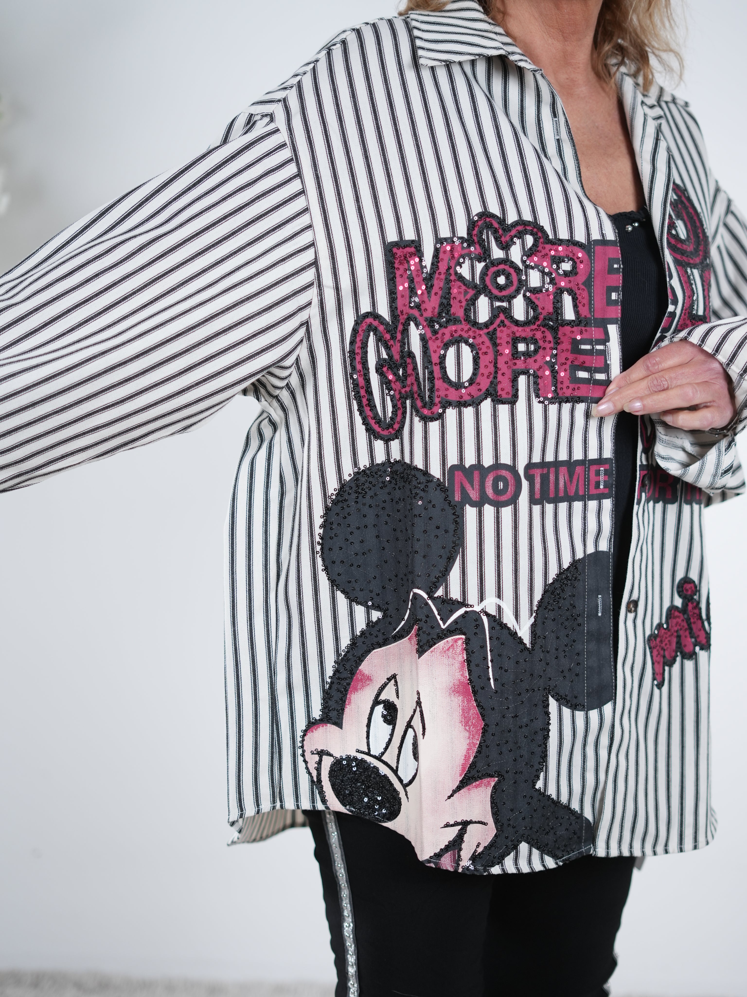 gestreifte Hemdbluse mit Pailletten verziert