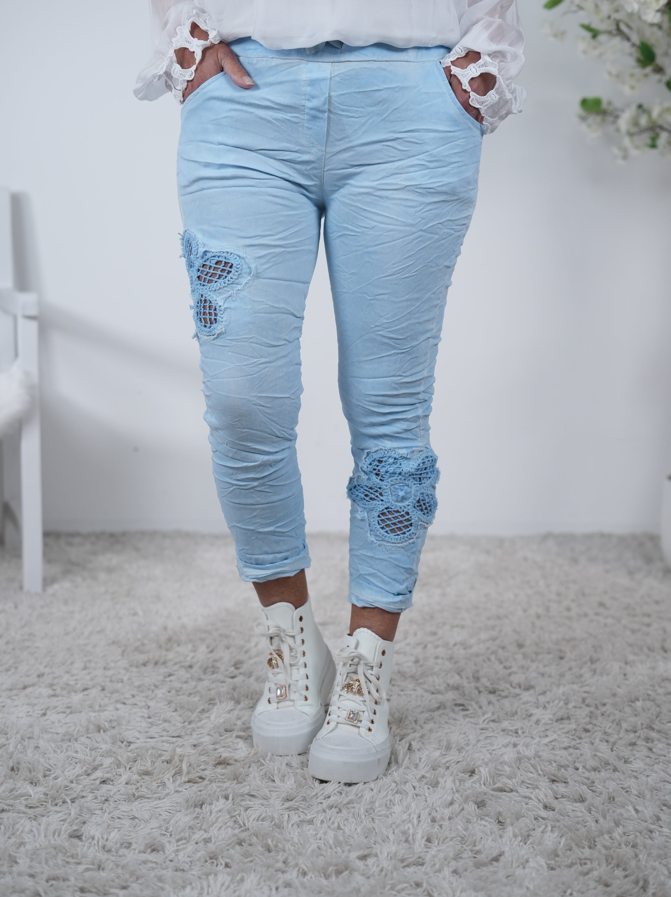 Jogpant mit Häkeleinsatz Einheitsgröße (ca Gr. 38-42) Blau