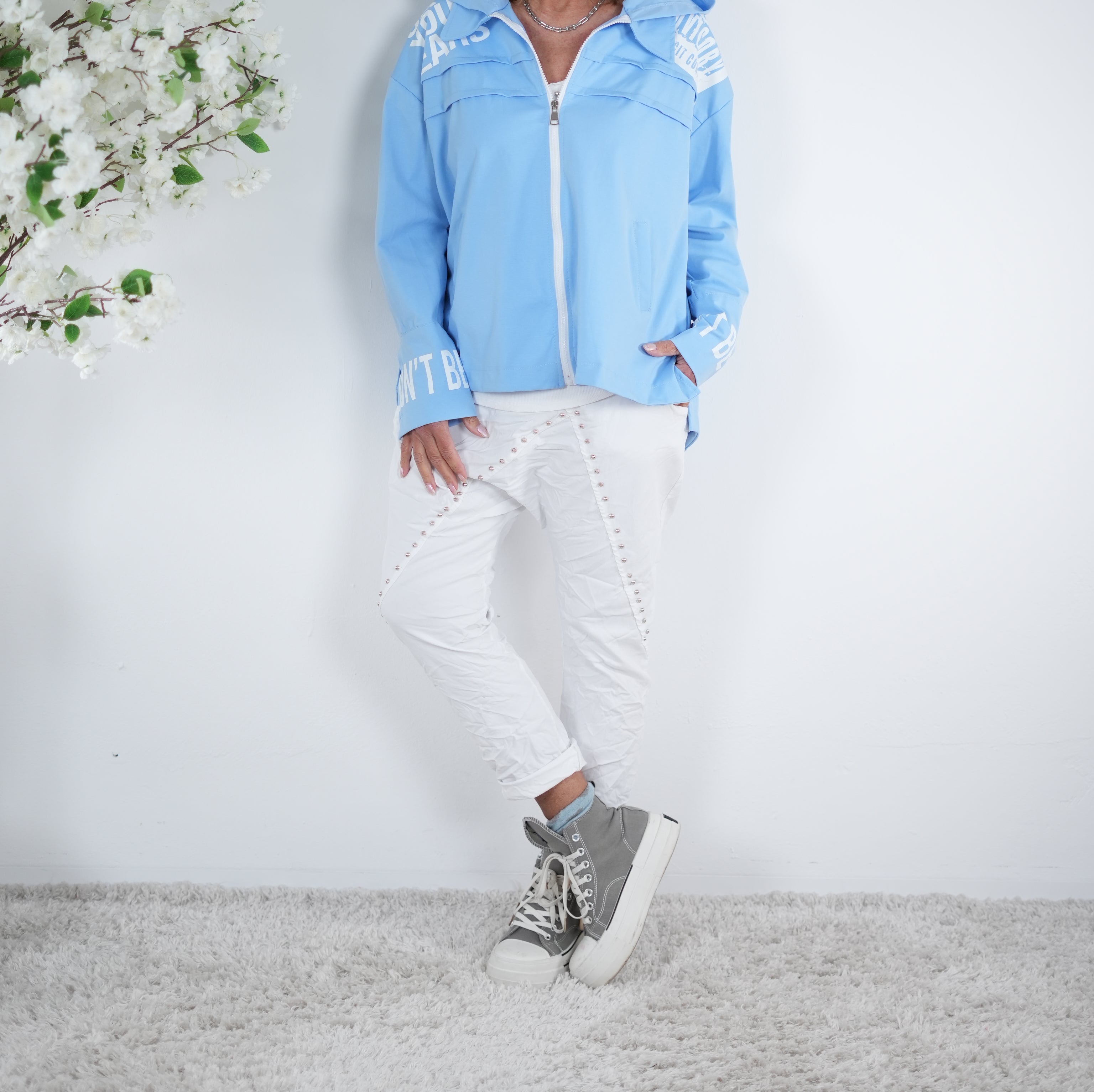 lässige Jacke mit Print One Size (ca Gr. 38 "oversize"-44) Blau