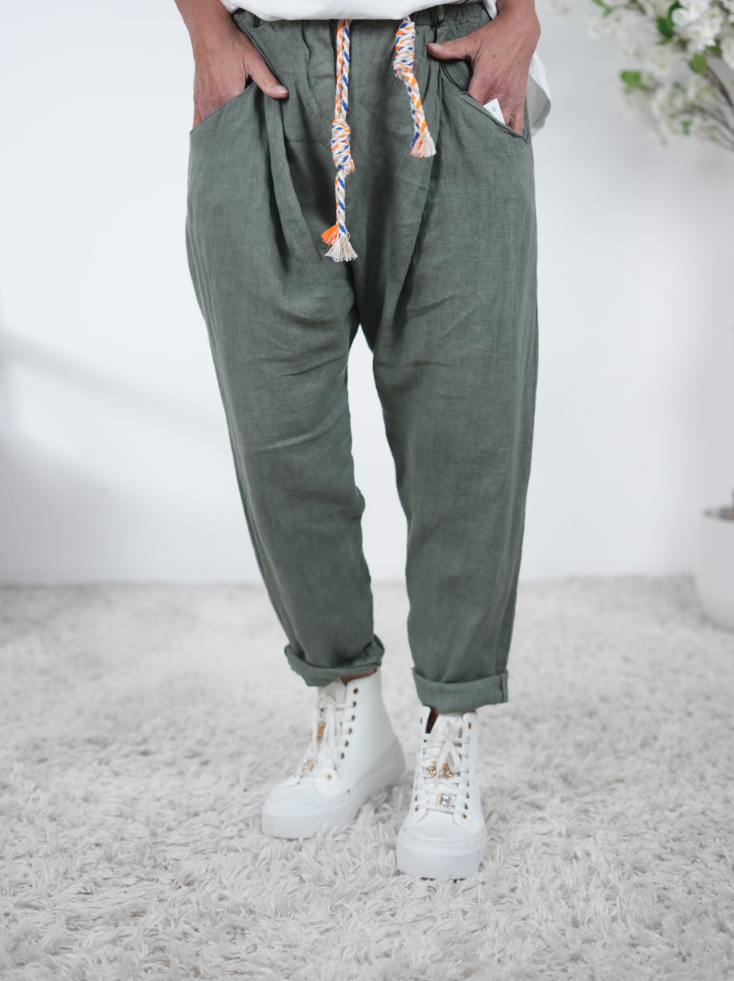 Lässige Leinen Baggy mit Eingriffstaschen