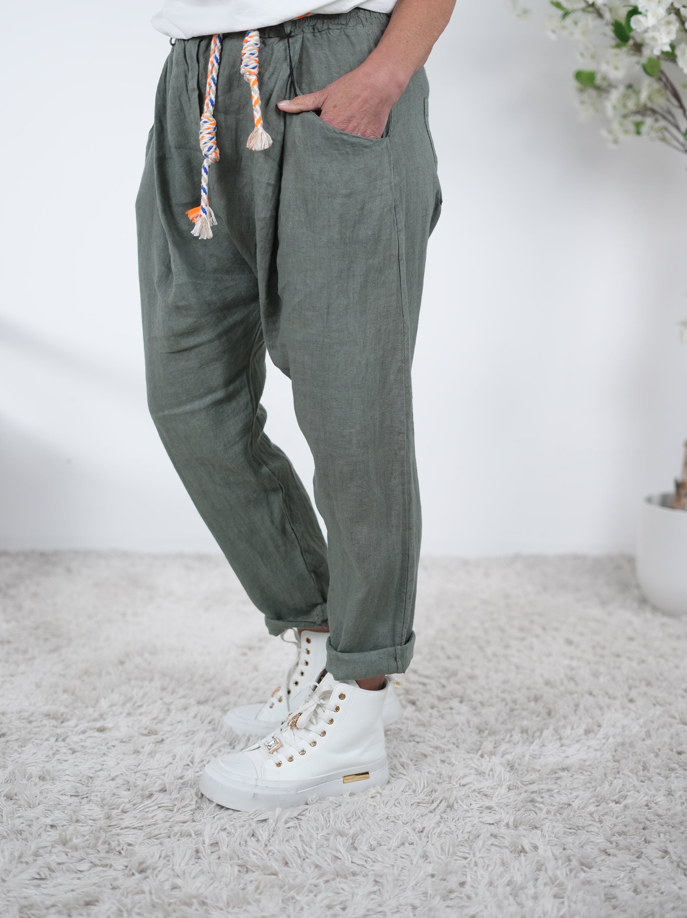Lässige Leinen Baggy mit Eingriffstaschen