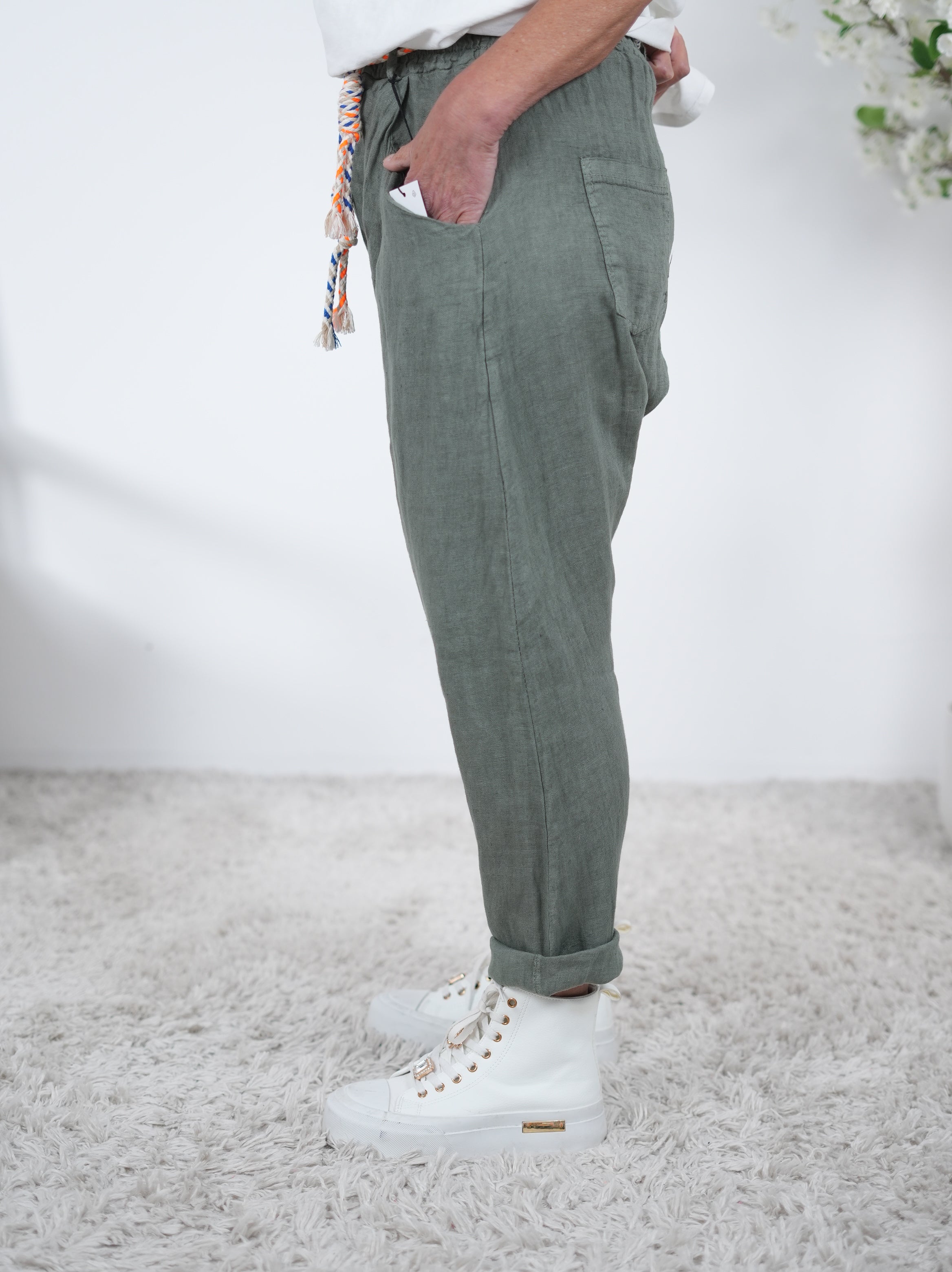 Lässige Leinen Baggy mit Eingriffstaschen