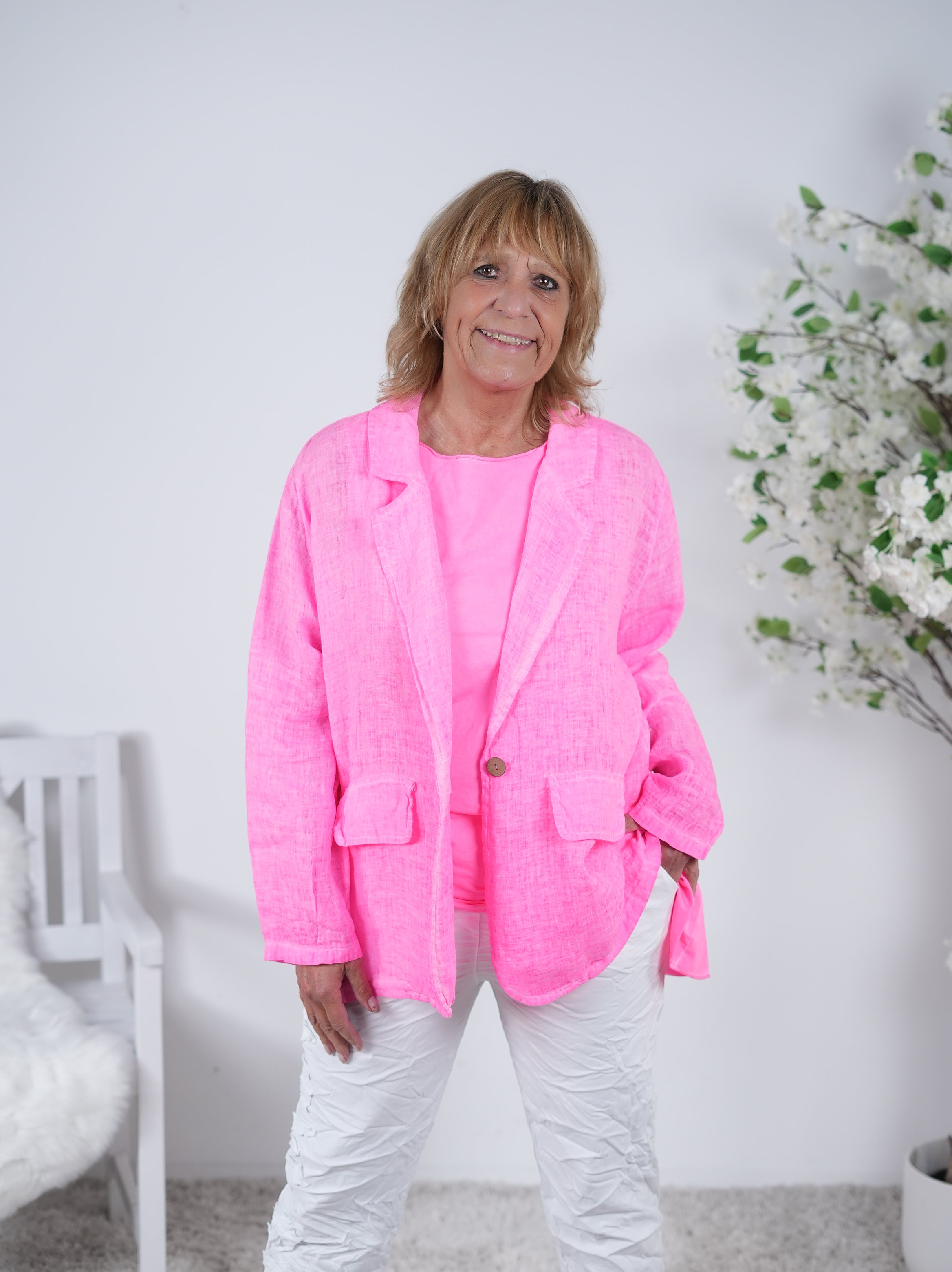 lässiger Leinen Blazer, unifarben