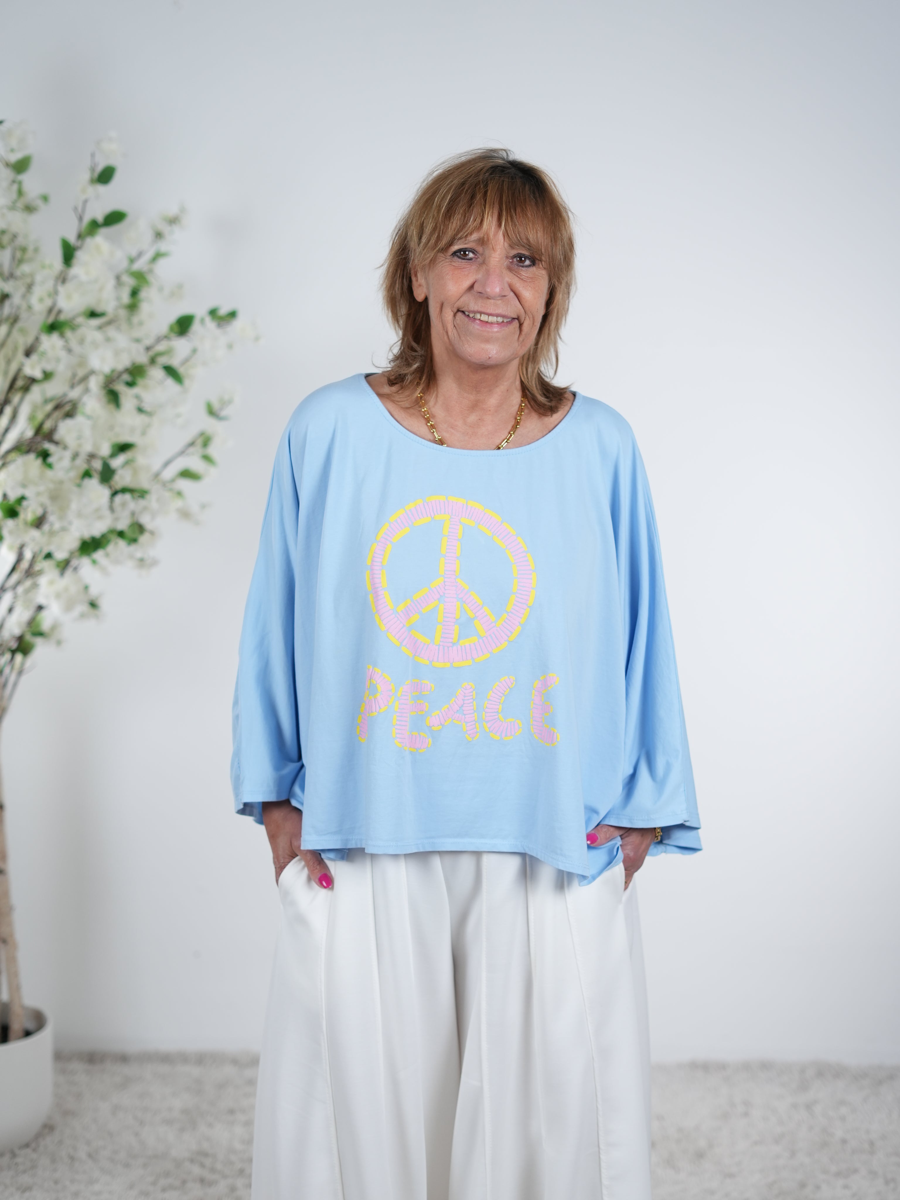 Lässiger Poncho mit "Peace" Print One Size (ca Gr. 38-44 46) Blau