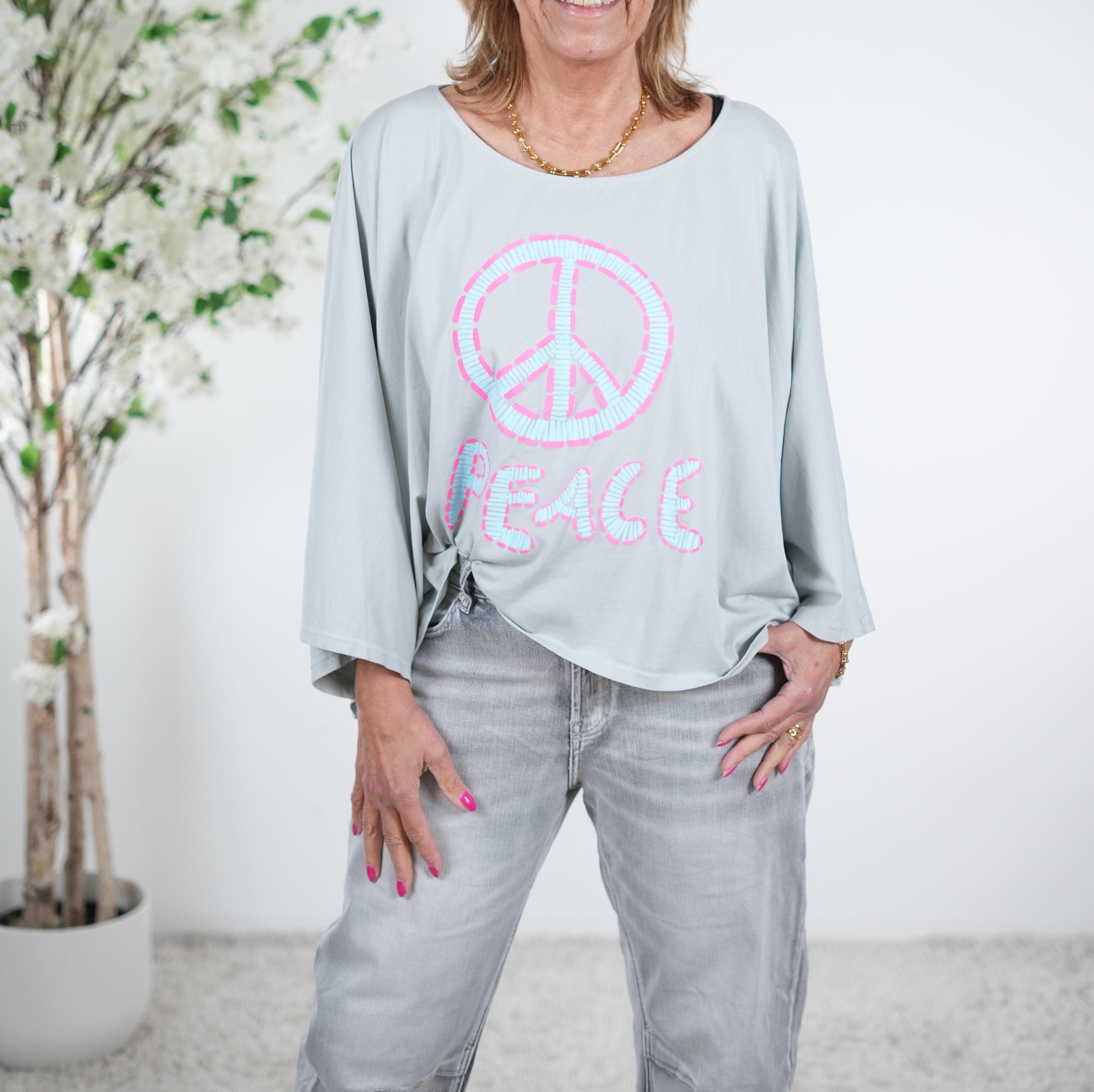Lässiger Poncho mit "Peace" Print One Size (ca Gr. 38-44 46) Grau