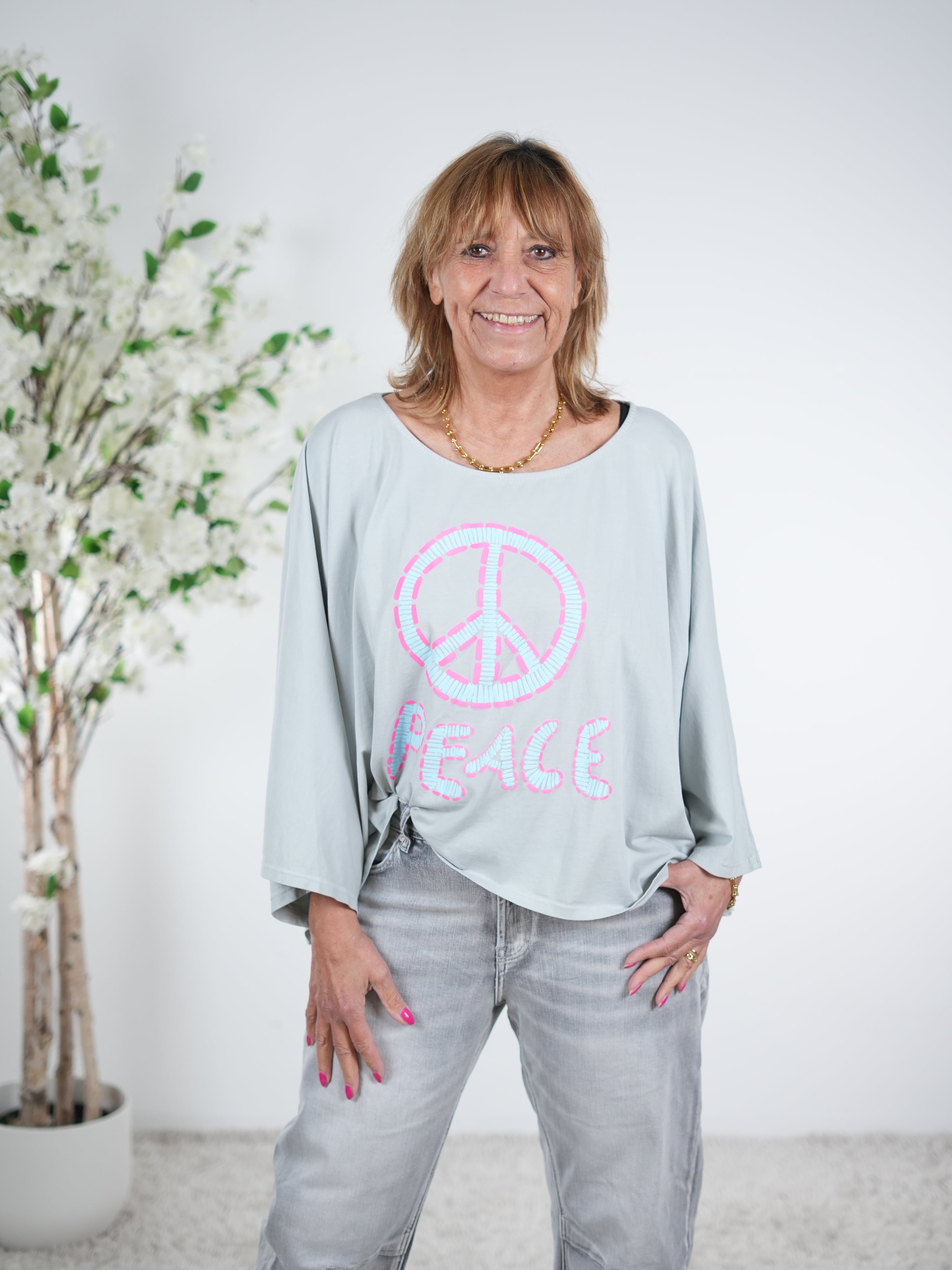 Lässiger Poncho mit "Peace" Print One Size (ca Gr. 38-44 46) Grau