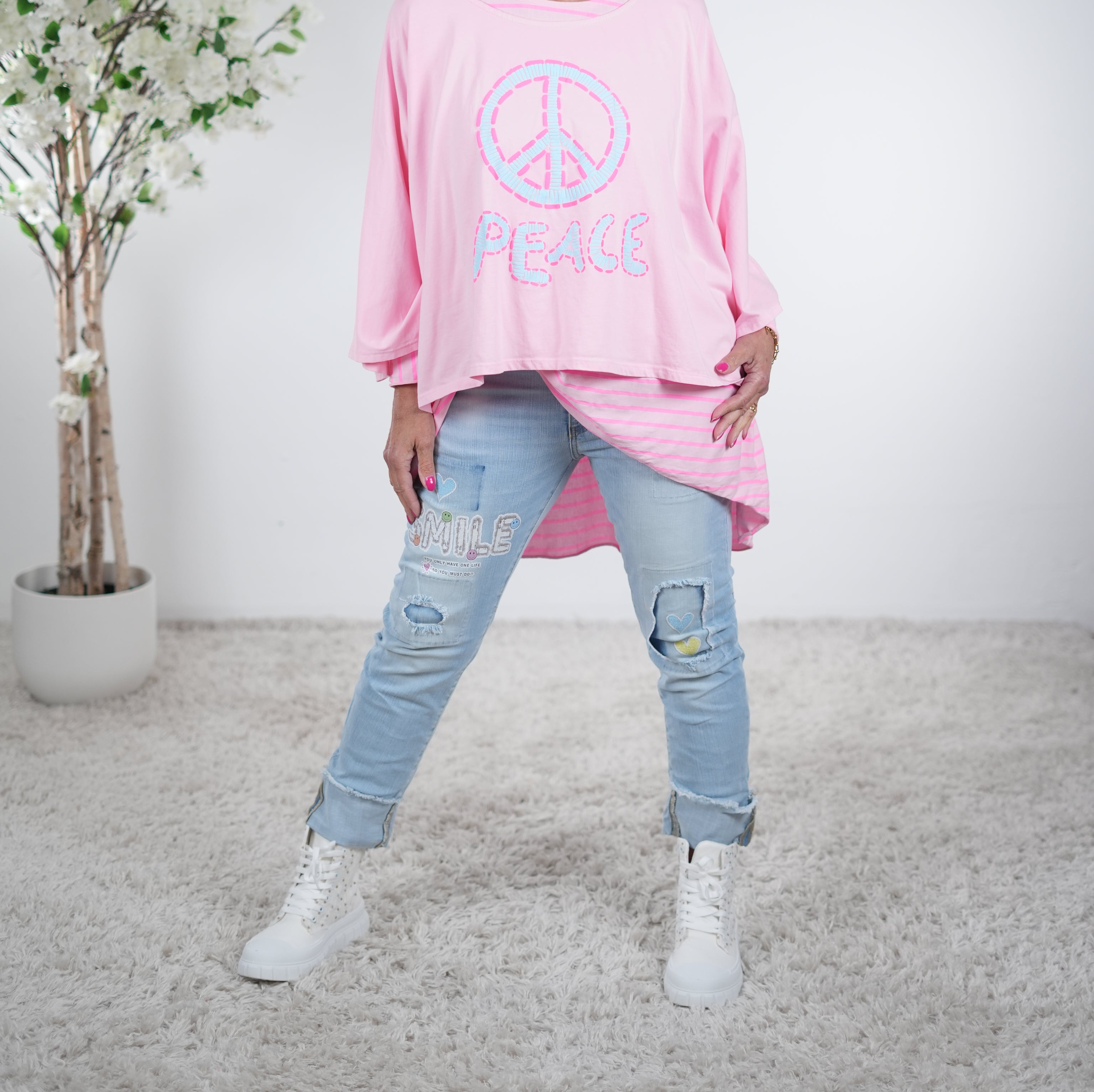 Lässiger Poncho mit "Peace" Print