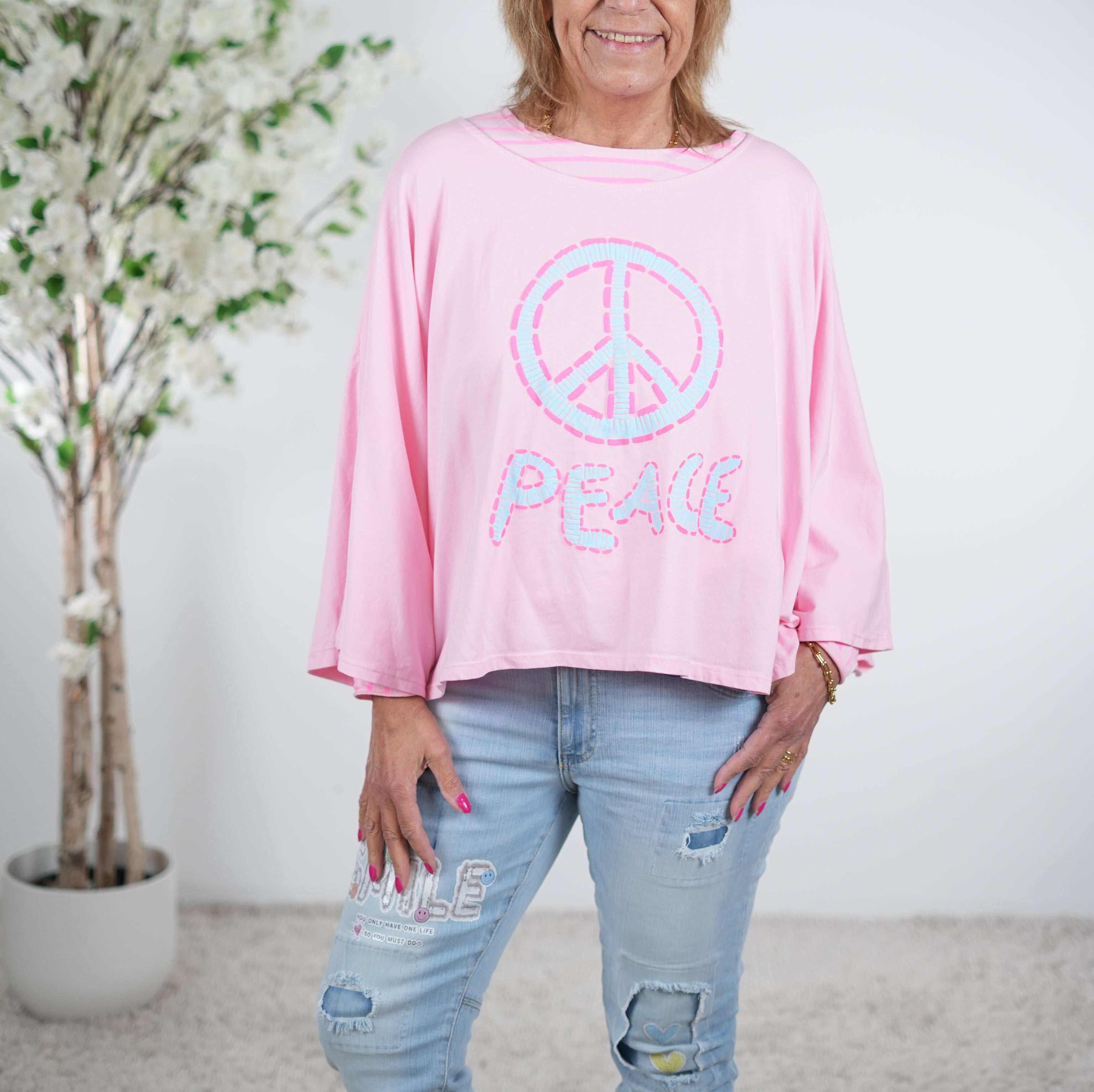 Lässiger Poncho mit "Peace" Print One Size (ca Gr. 38-44 46) Rosa