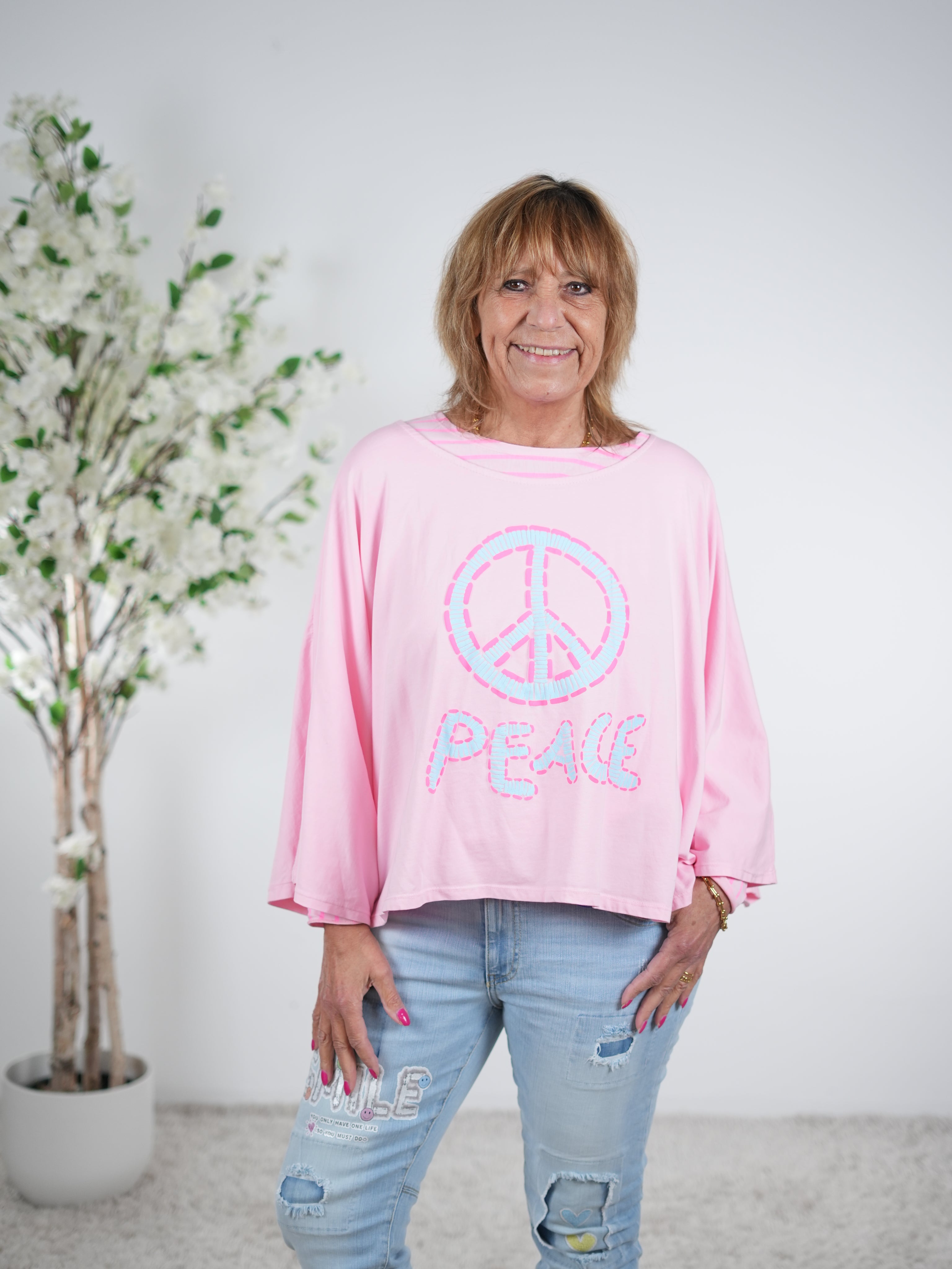 Lässiger Poncho mit "Peace" Print One Size (ca Gr. 38-44 46) Rosa