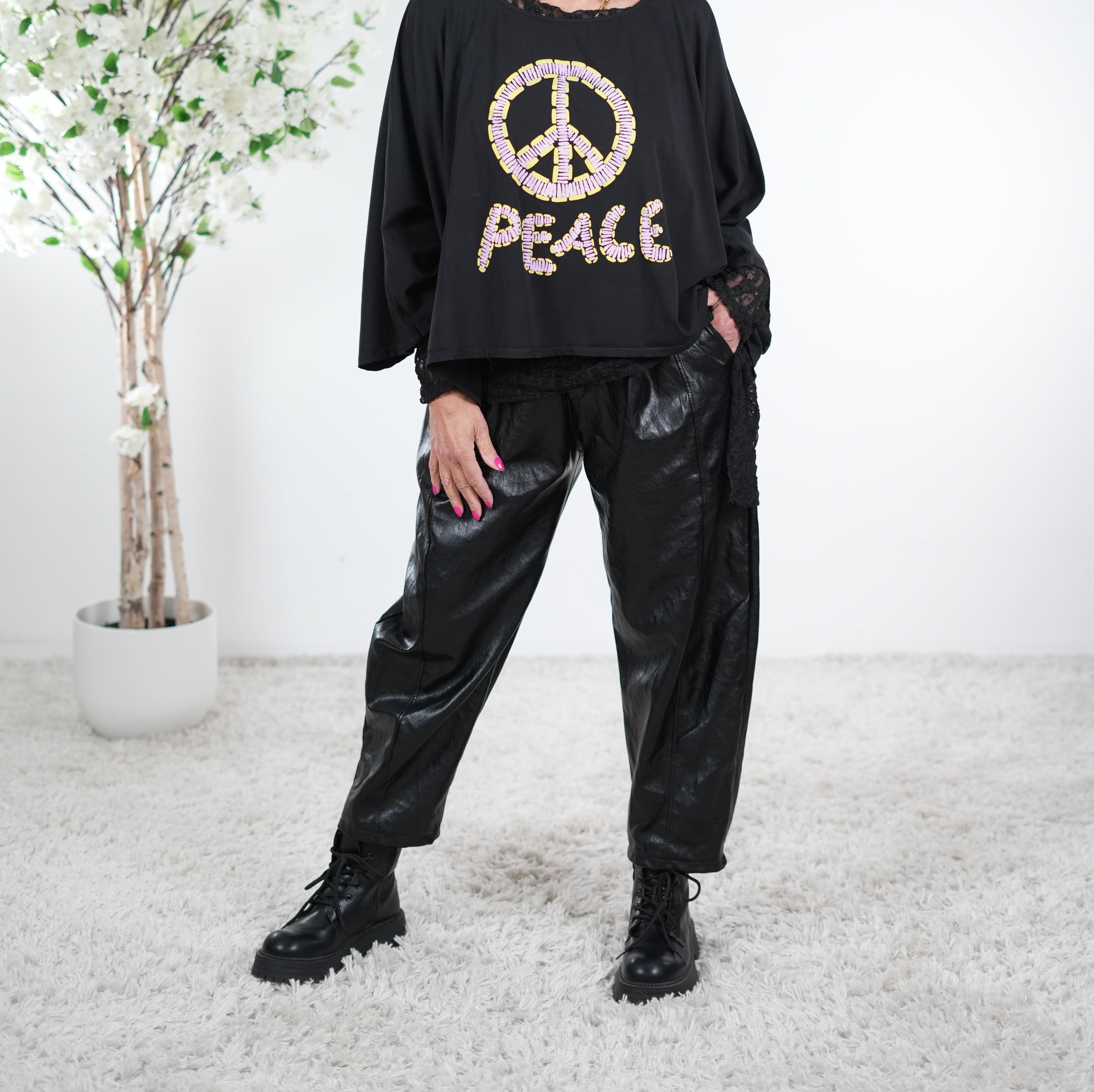 Lässiger Poncho mit "Peace" Print
