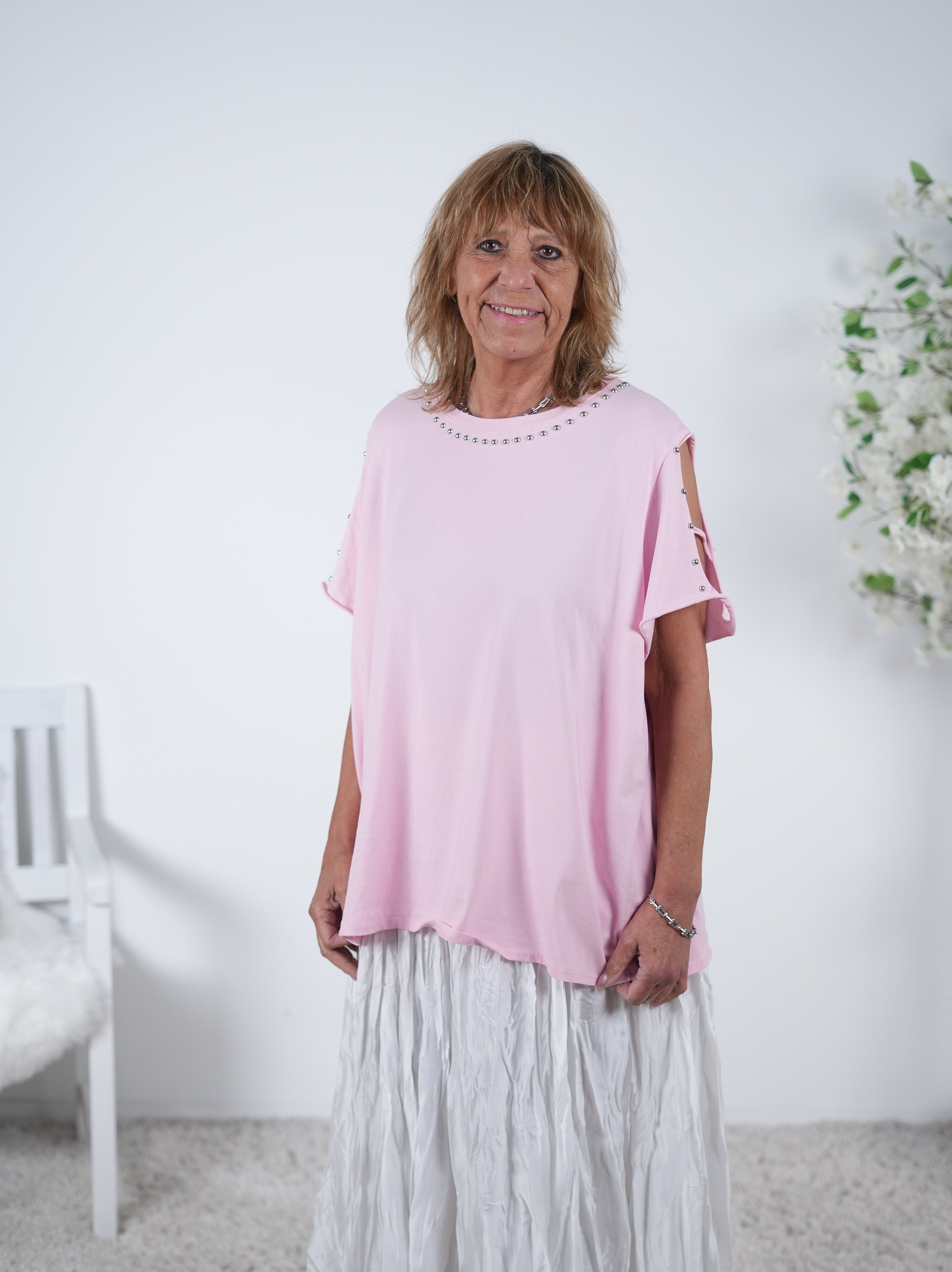Lässiges Shirt mit Nieten verziert One Size (ca Größe 38-44) Rosa